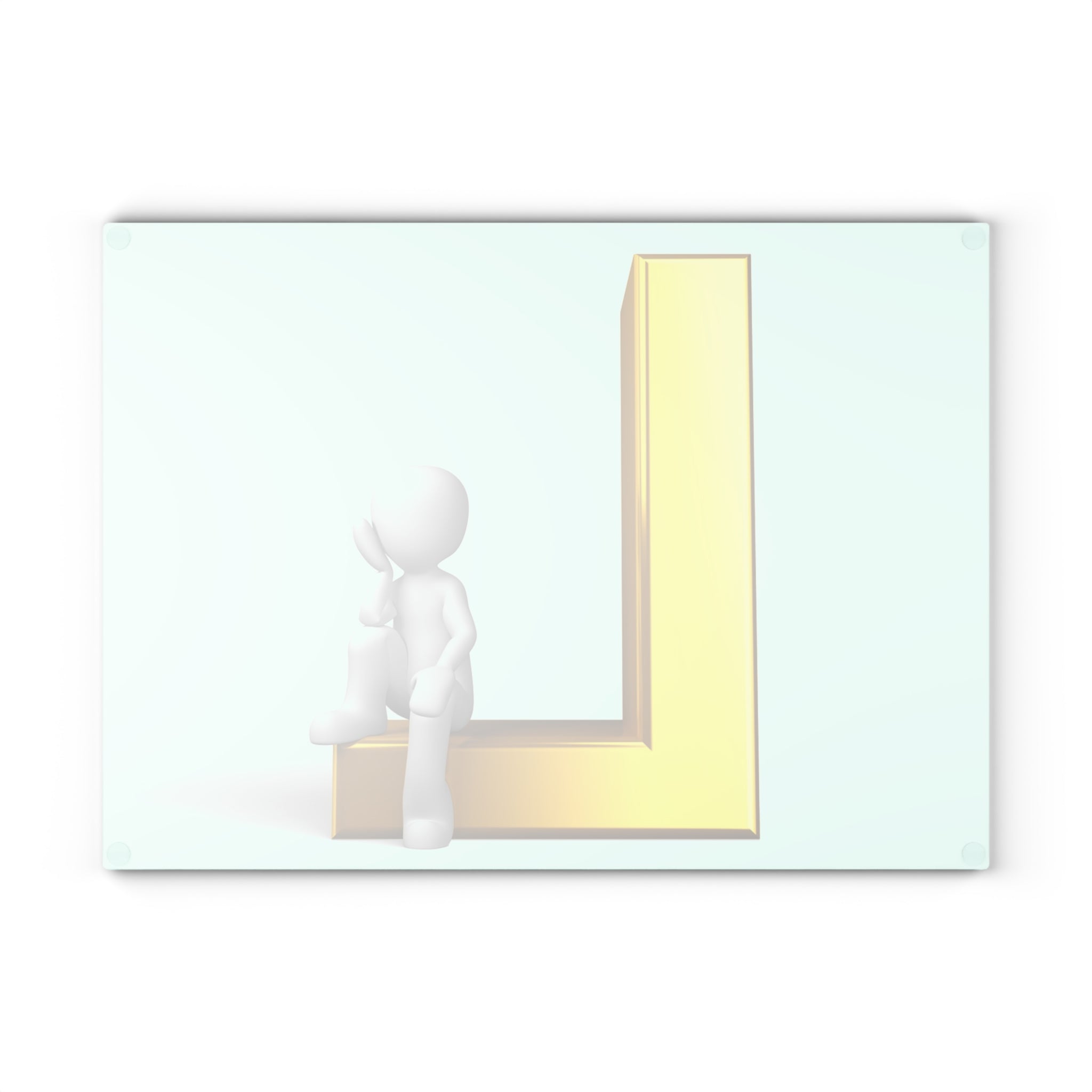 Gold Letter L with Sitting Figure Glass Cutting Board | Monogram Initial Kitchen Decor