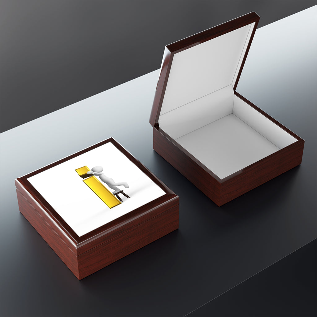 3D Person Placing Gold Letter I Jewelry Box | Decorative Trinket Keepsake