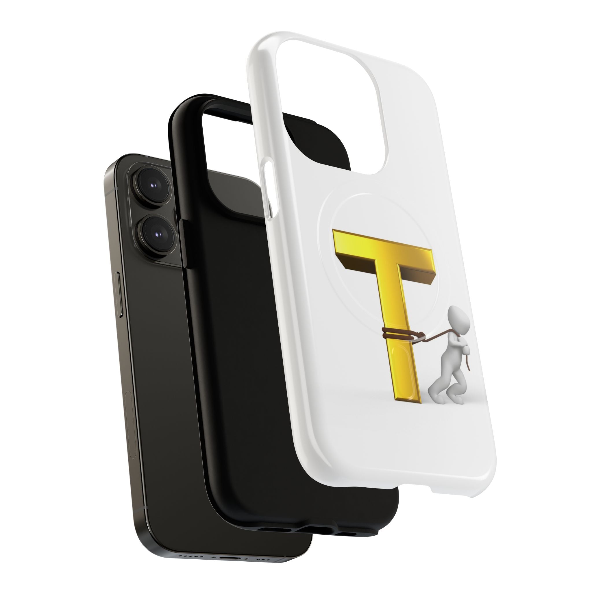 Gold Letter T with Tugging Figure phone case | Magnetic Tough Case