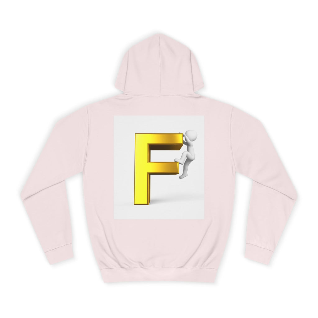 3D Gold Letter F Hoodie | Climbing Figurine Letterman Style