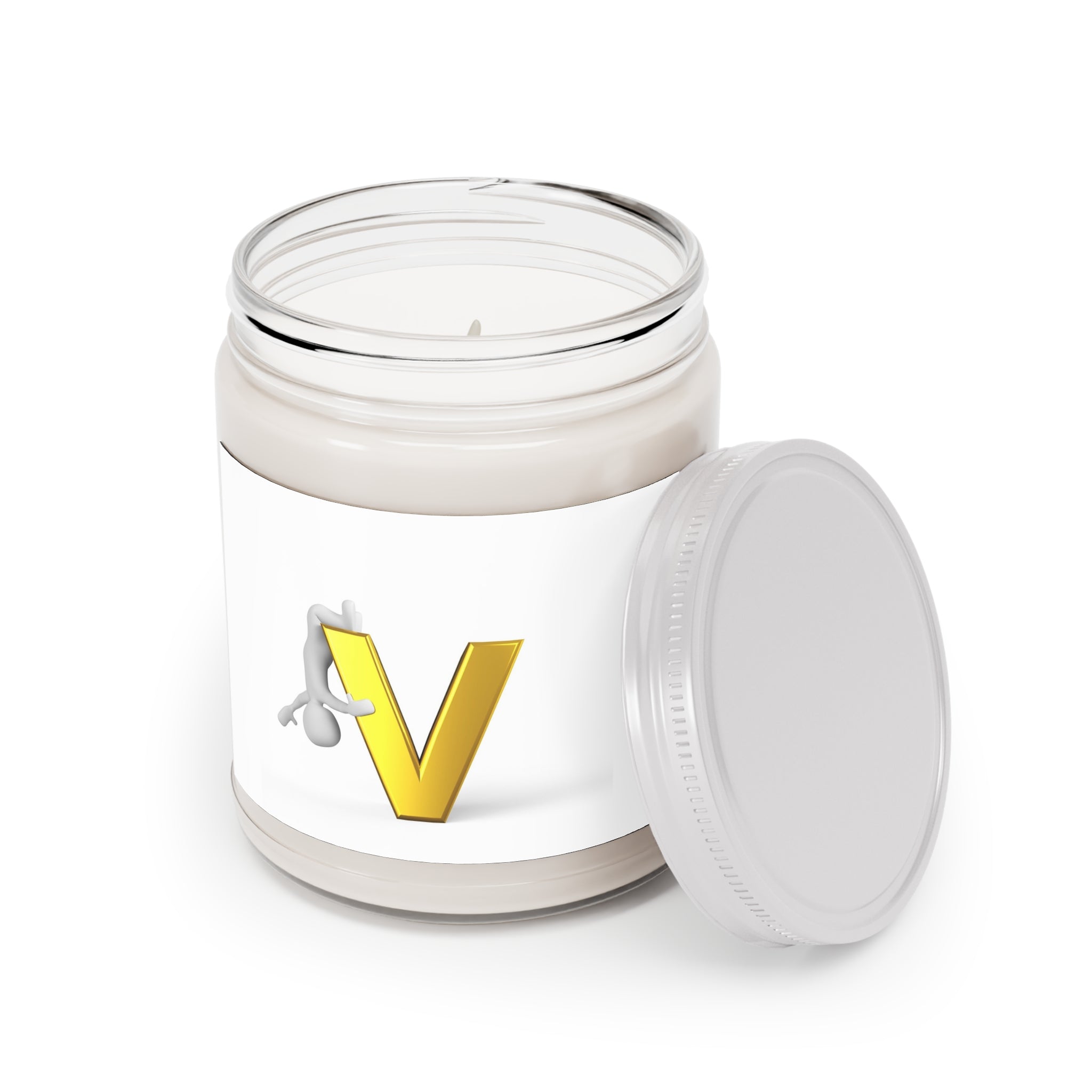 Gold Letter V Design Soy Candle, 9oz Jar | White Lid