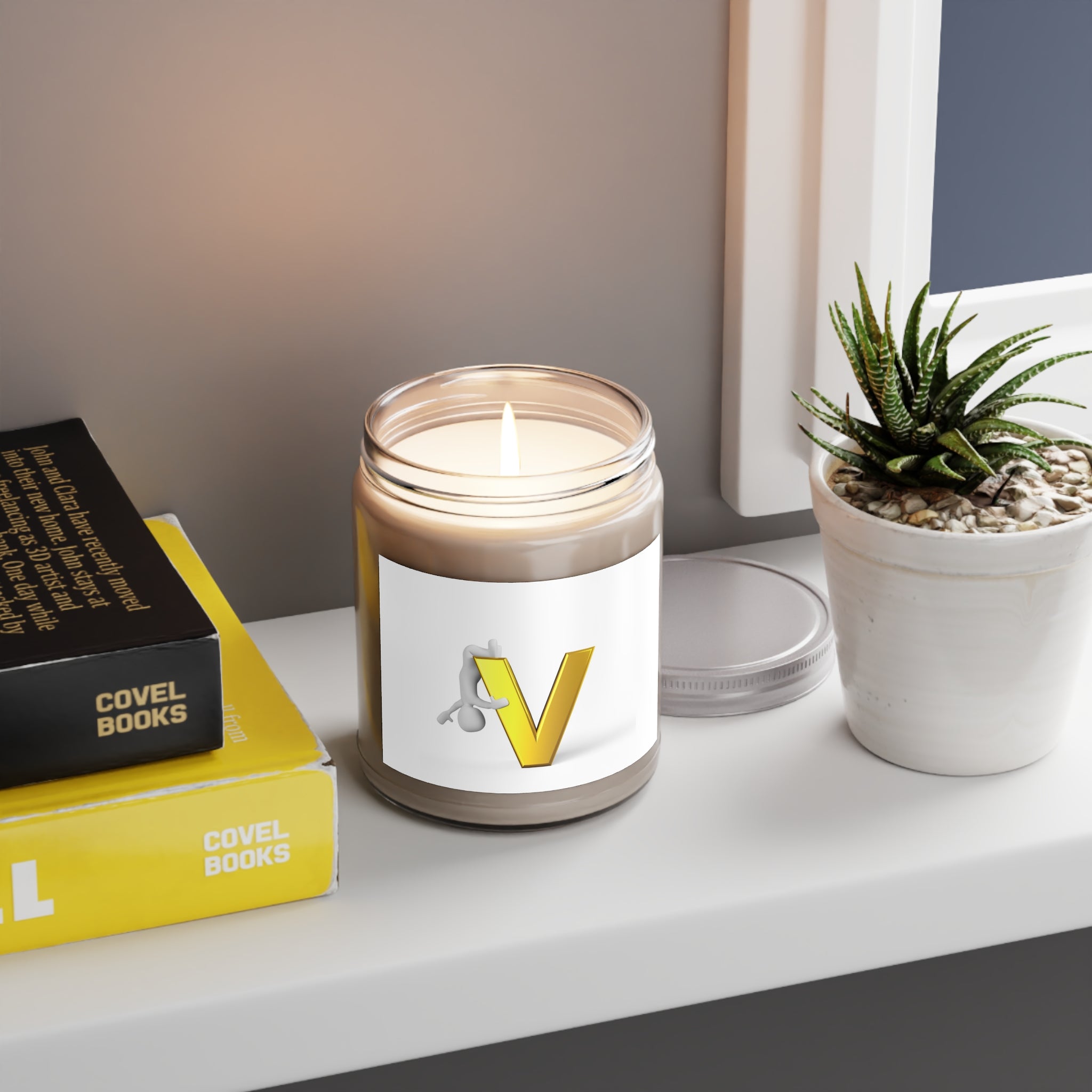 Gold Letter V Design Soy Candle, 9oz Jar | White Lid