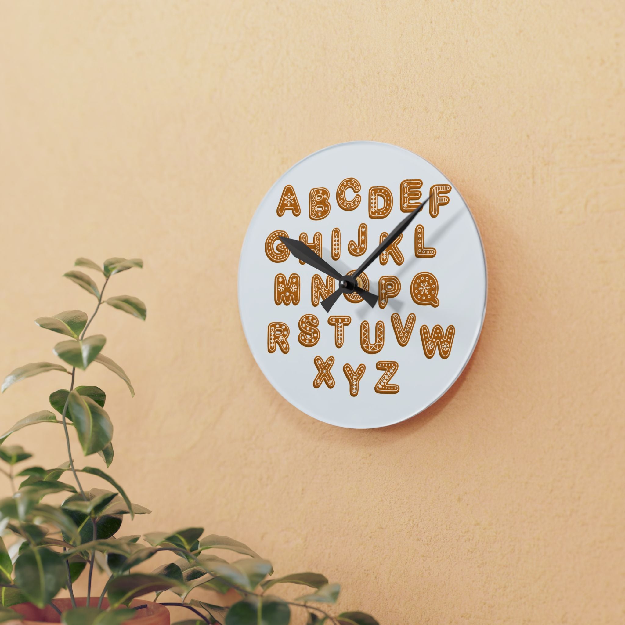 Gingerbread Cookie Alphabet Acrylic Wall Clock | Kids Decor, Kitchen Clock