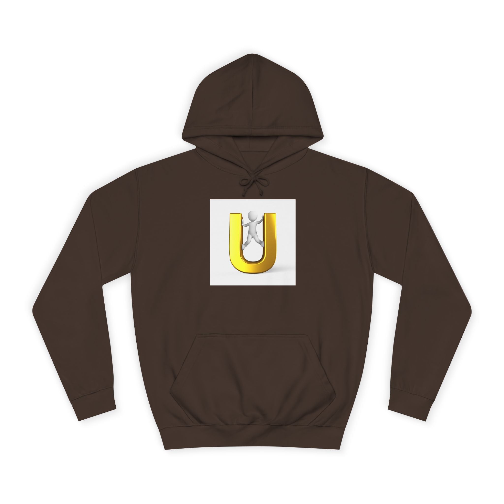 Sweat à capuche lettre U 3D Or | Sweat-shirt typographique bonhomme allumette grimpant