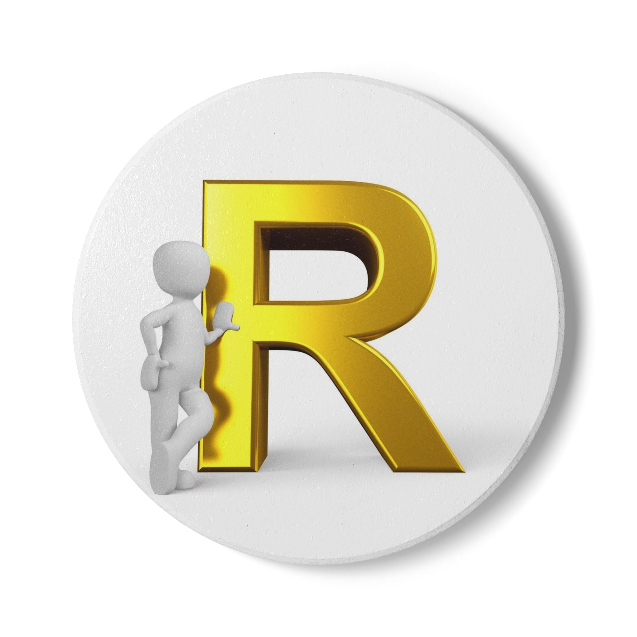 Gold Letter R Monogram Ceramic Coaster | Initial R Drink Cork Back