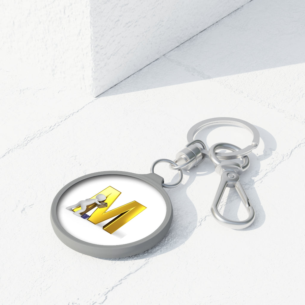 Gold Letter M with Cleaner Icon Keyring Tag | Round Keychain