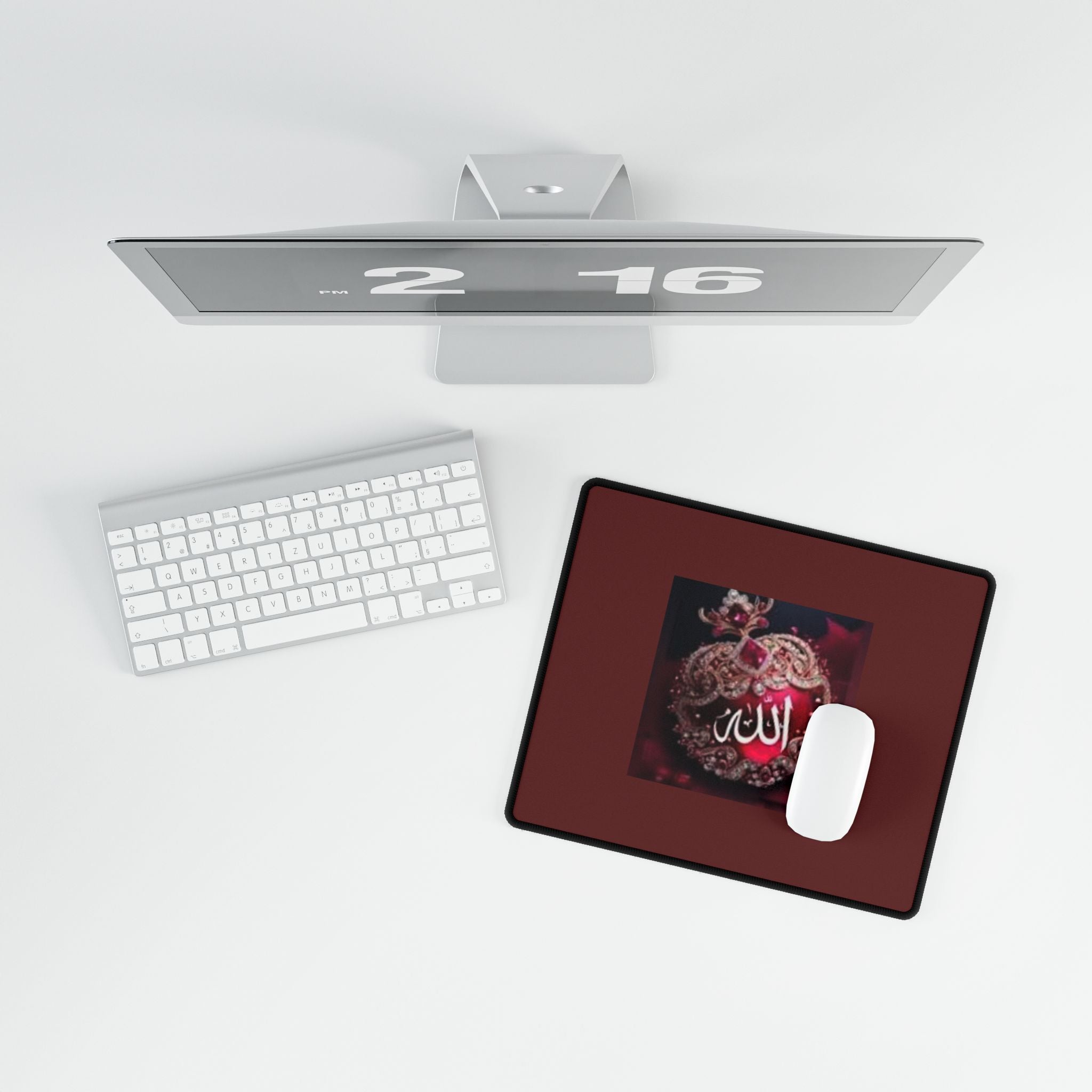 Arabic Calligraphy Allah Desk Mat | Red Jewel Islamic Prayer Mat