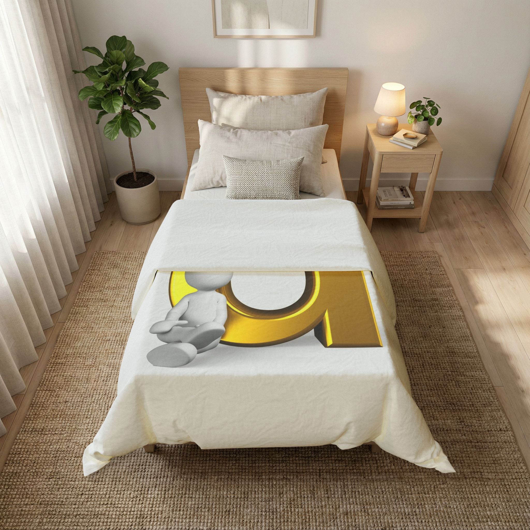 Gold Letter d with Sitting Figure Cotton Duvet Cover