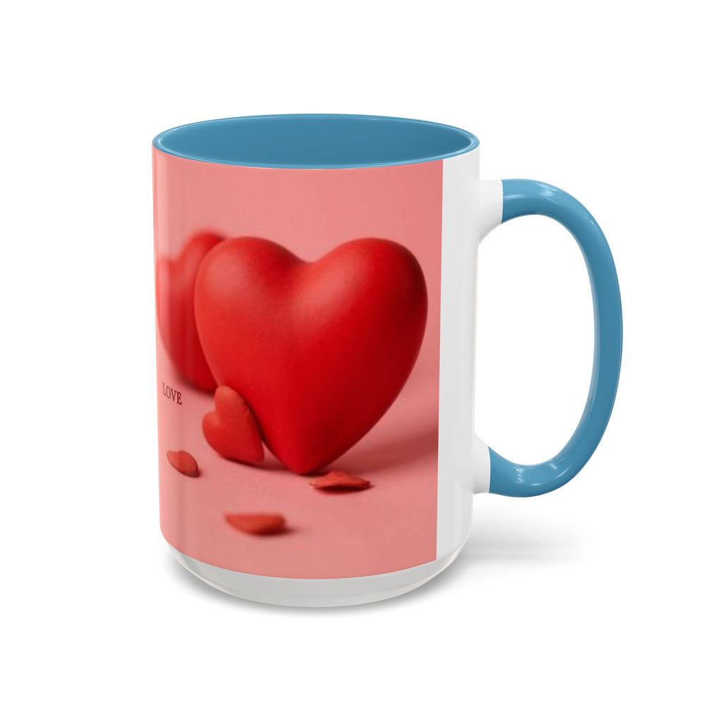 Red Heart Love Design Accent Coffee Mug | Valentine Heart Ceramic Mug