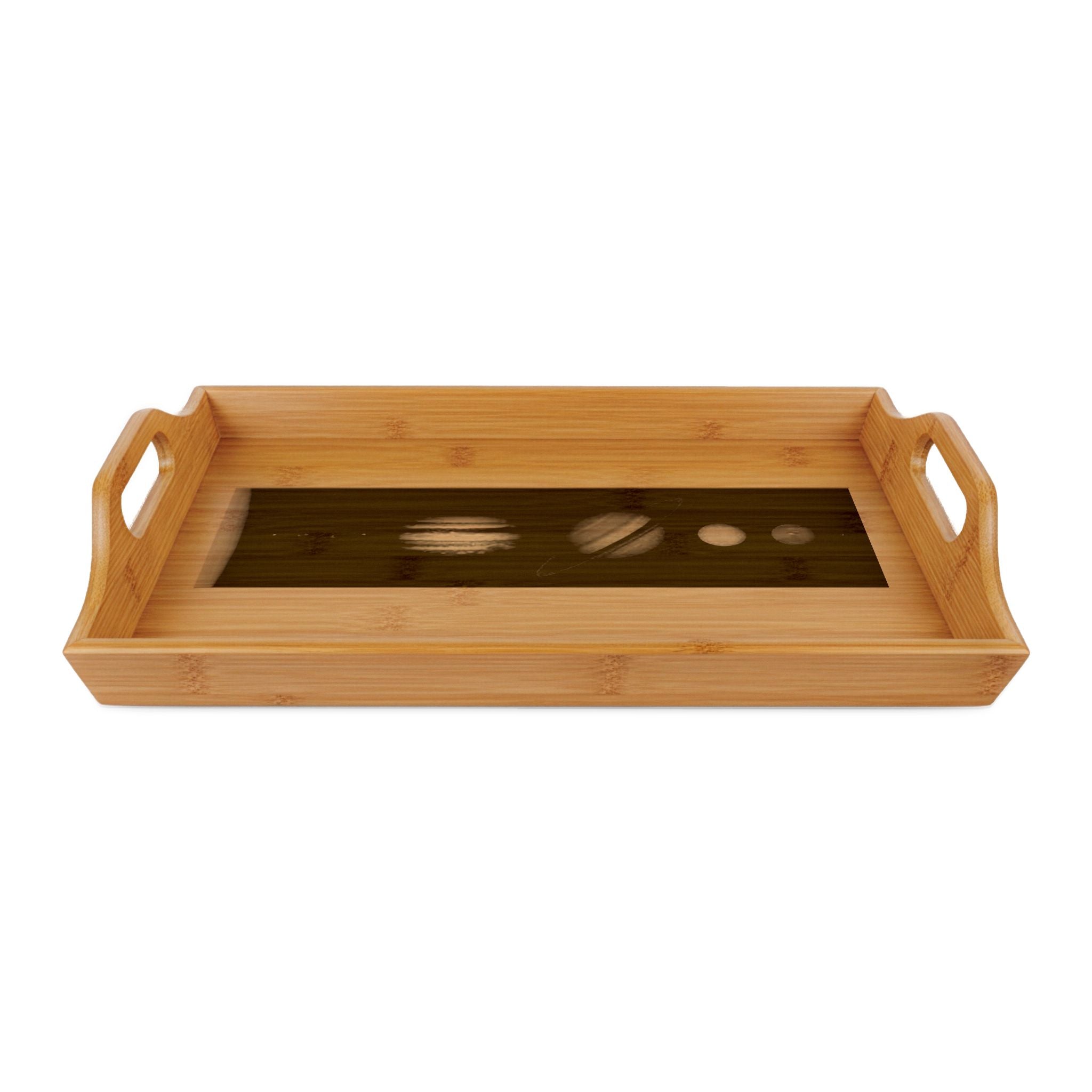 Engraved Bamboo Serving Tray | Inlaid Wood Circle Design