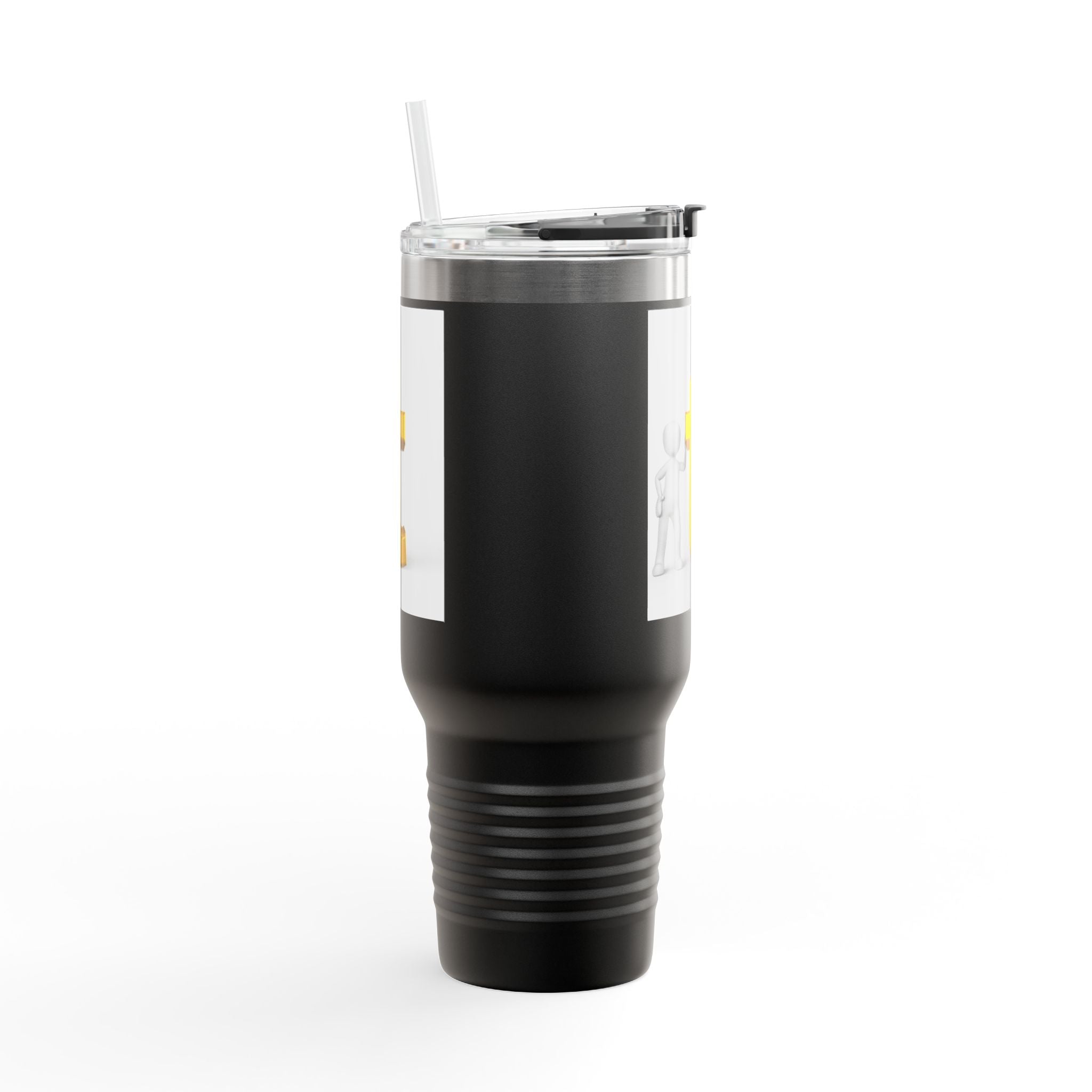 Gobelet de voyage isotherme de 40 oz avec bonhomme allumette en 3D et lettre T dorée | Grand gobelet