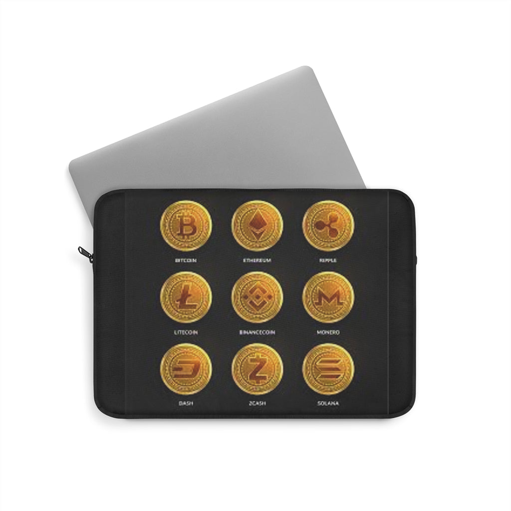 Cryptocurrency Coin Icons Laptop Sleeve | Bitcoin Ethereum Ripple Litecoin Monero