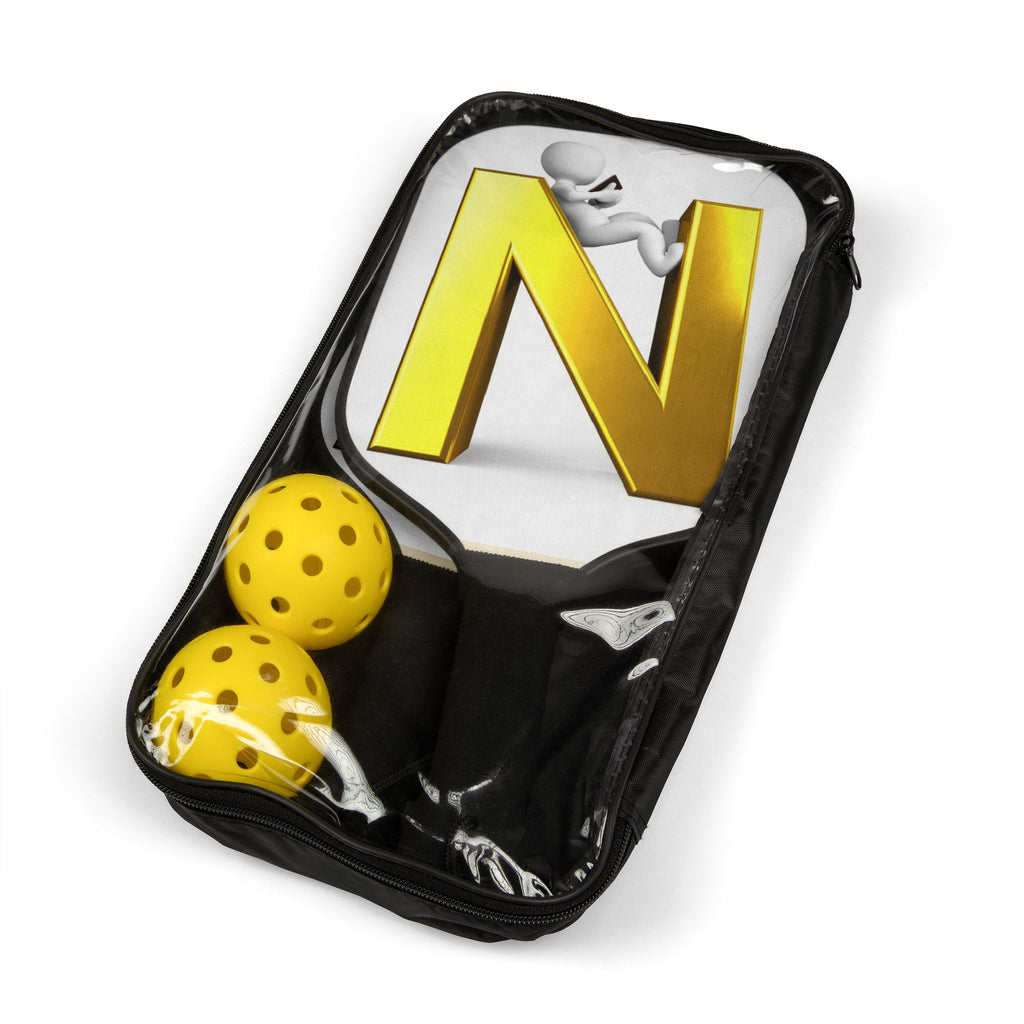 Gold Letter N Pickleball Paddle Set | Pickleball Kit, Initials Paddle with Balls
