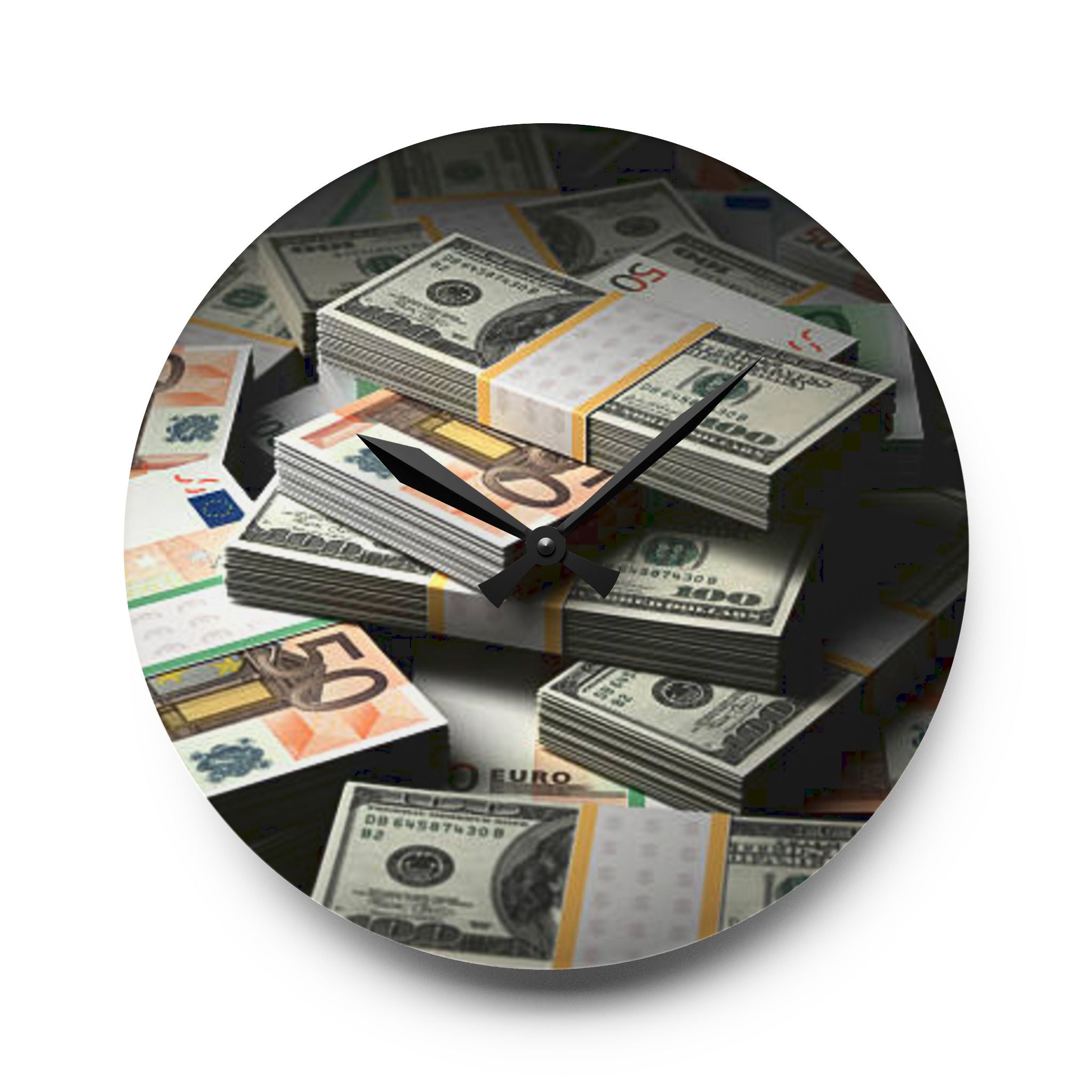 Stacks of Cash Acrylic Wall Clock | Money Stack Clock, Finance Decor