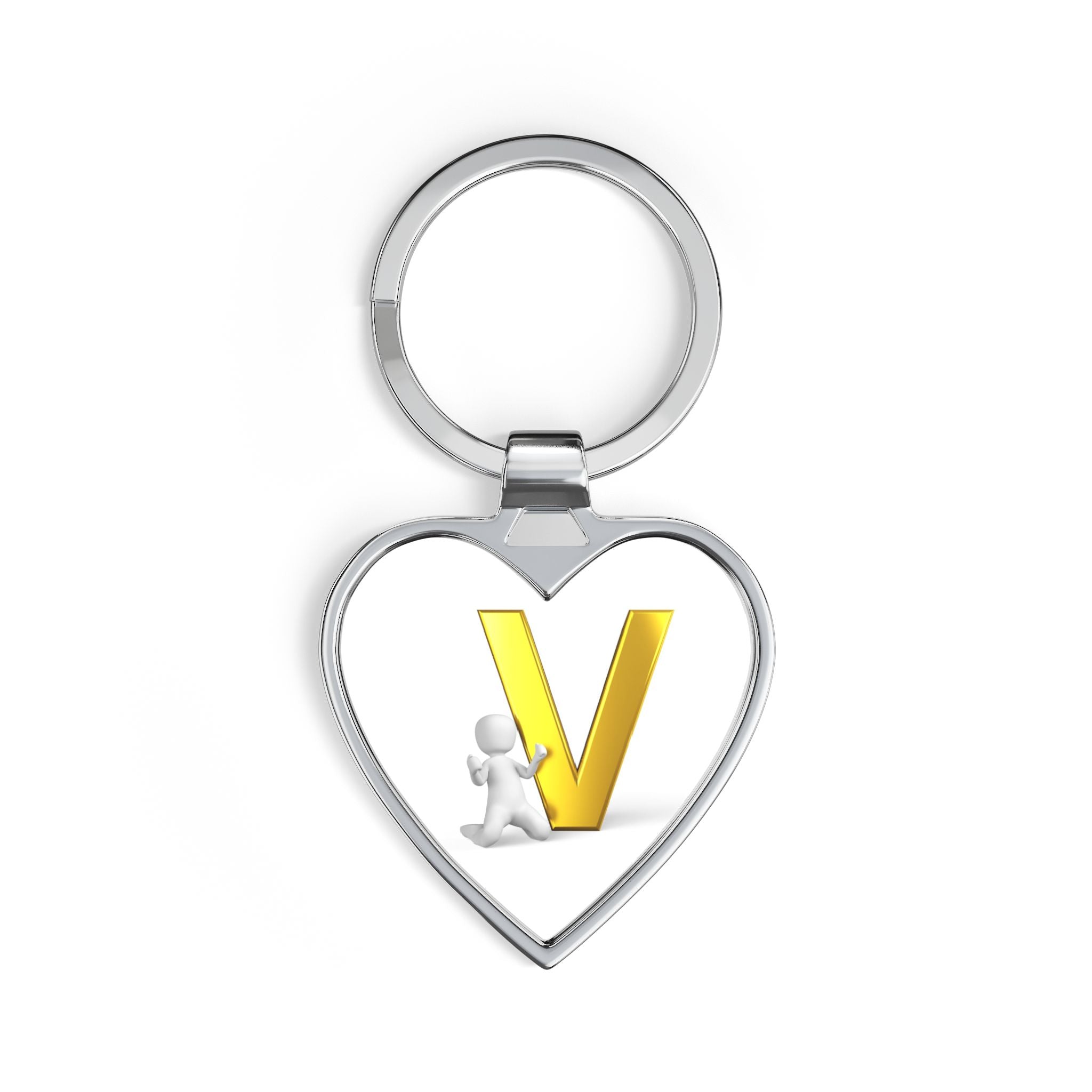 Gold Letter V Heart Keychain | Initial V Heart Key Ring