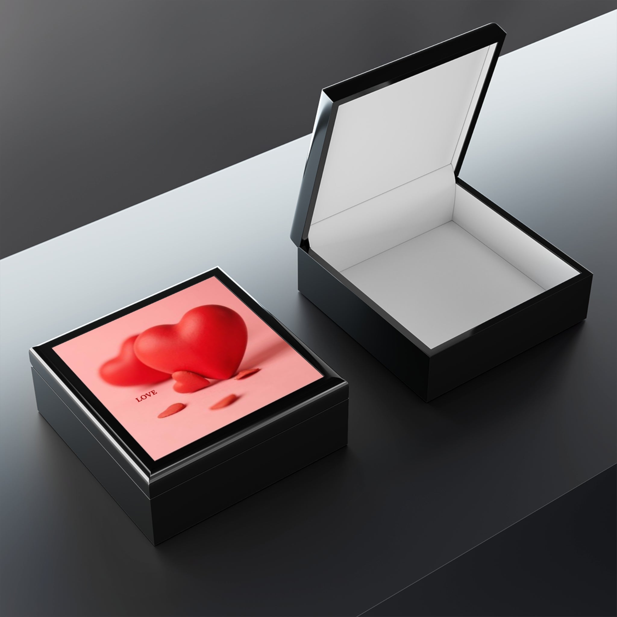 Red Heart Trio jewelry box | Valentine love keepsake