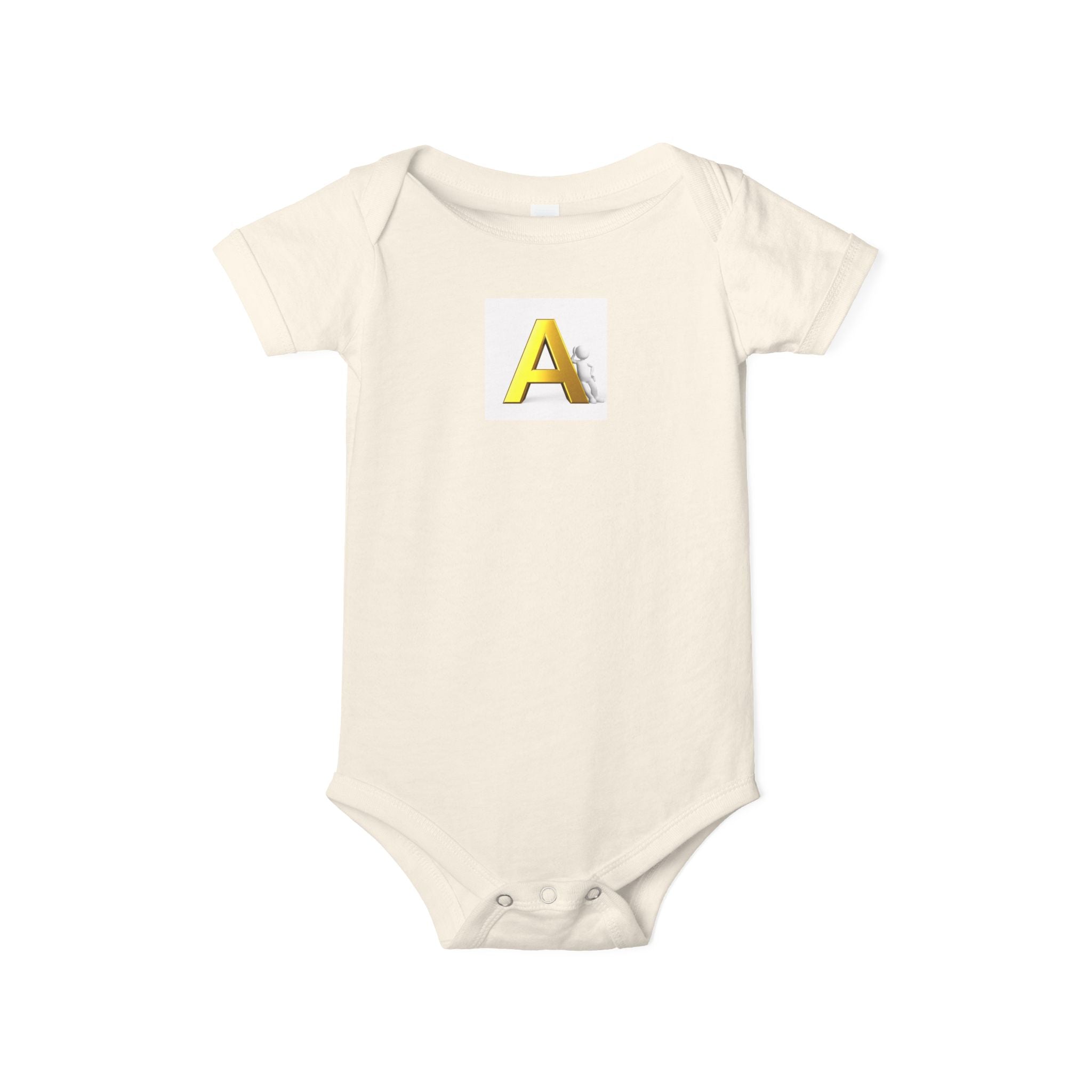 Grenouillère bébé jaune en jersey une pièce | Lettre A majuscule