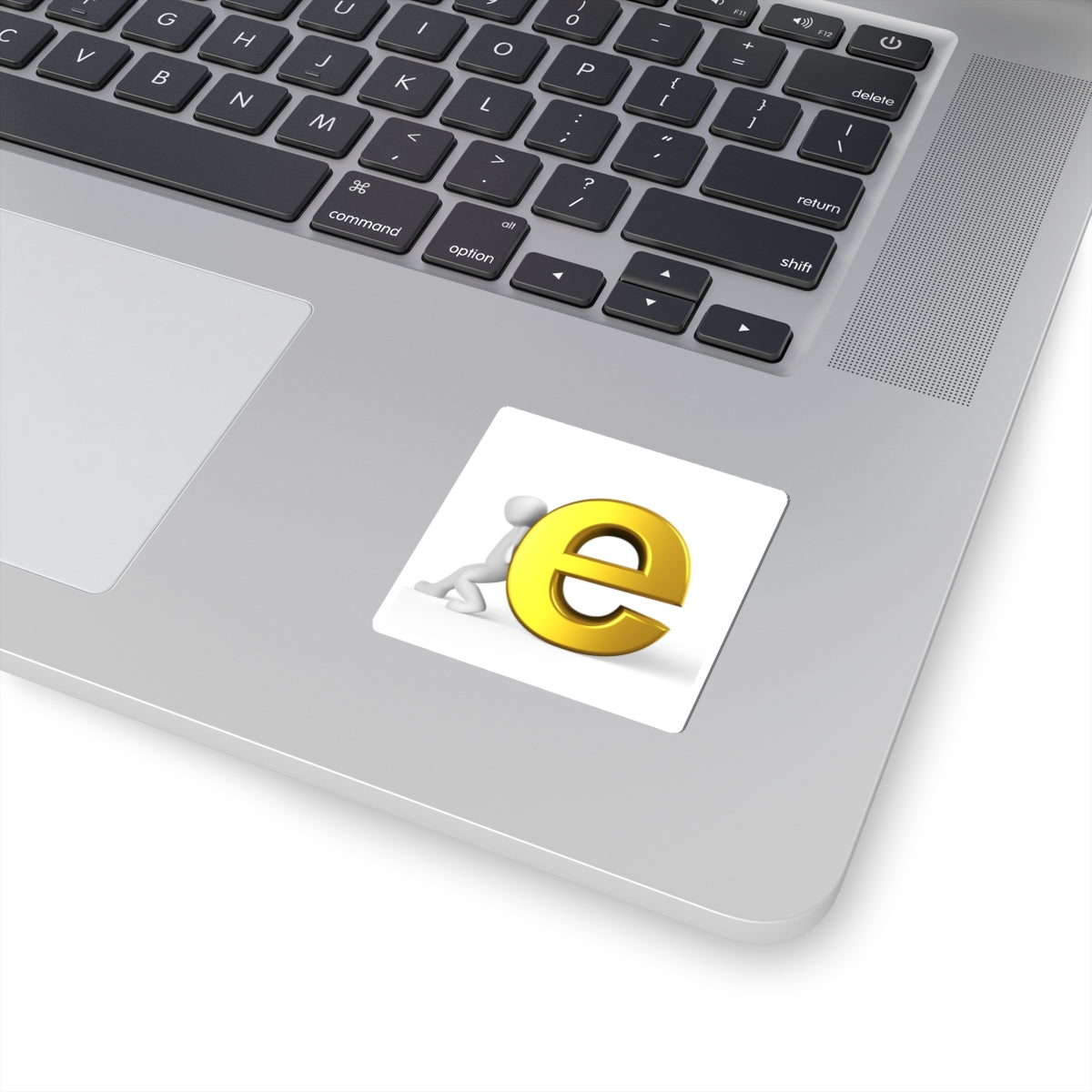 3D Gold Letter E with Figure Kiss-Cut Stickers | Laptop Decal, Alphabet Lettering