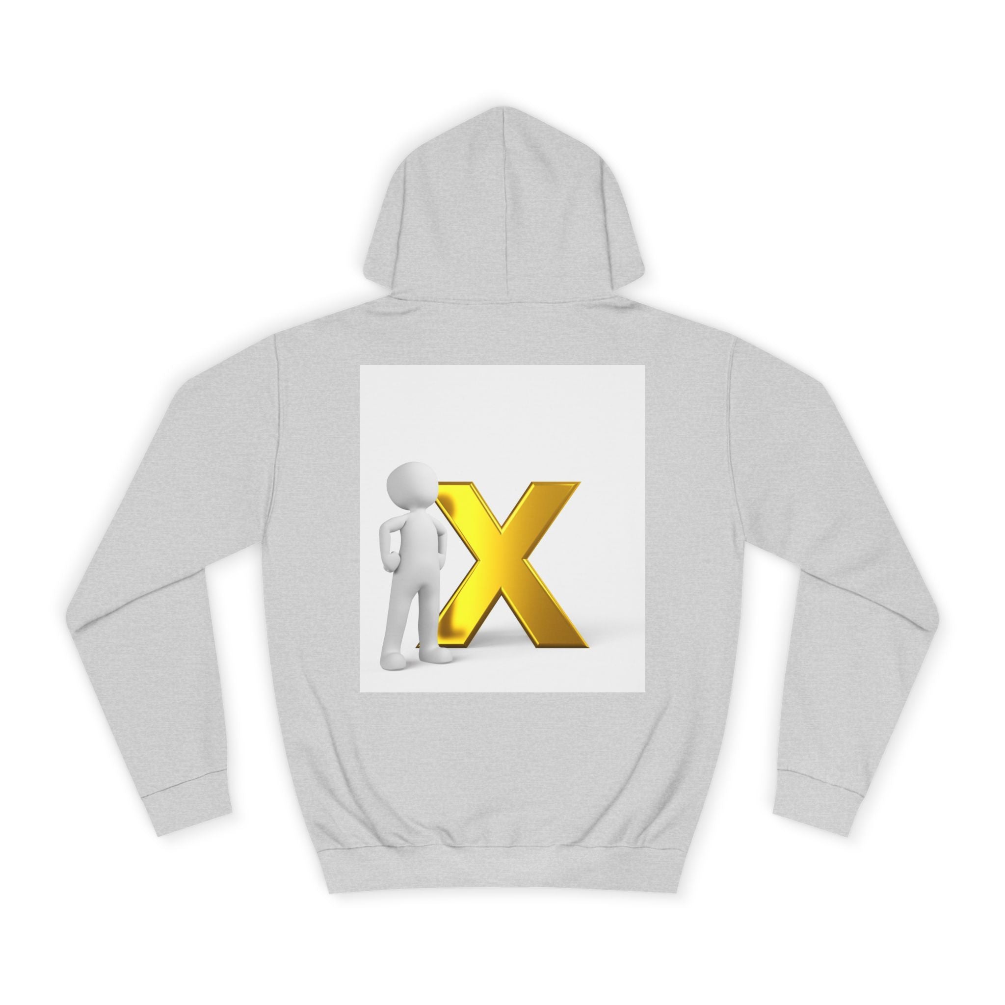 3D Figure Leaning on Gold X Hoodie | Letter X Initial Pullover