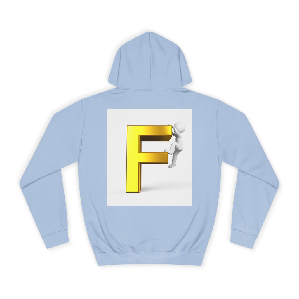 3D Gold Letter F Hoodie | Climbing Figurine Letterman Style
