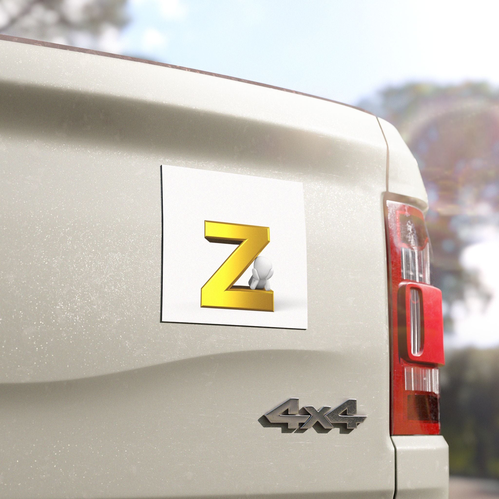 Gold Letter Z with Tiny Figure Car Magnet | Alphabet Initial Magnetic Decal