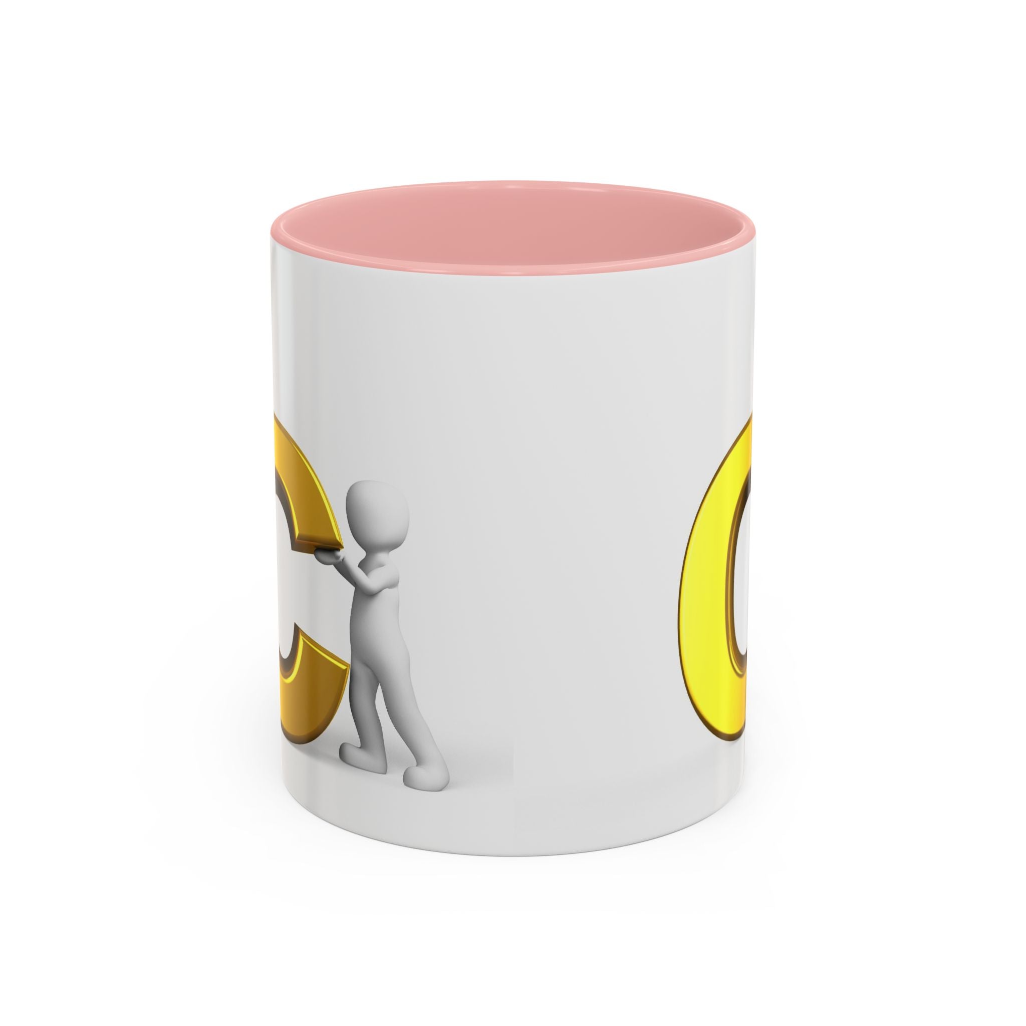 Mug de café accent lettre C dorée, personnage bâton 3D | Mug monogramme initial