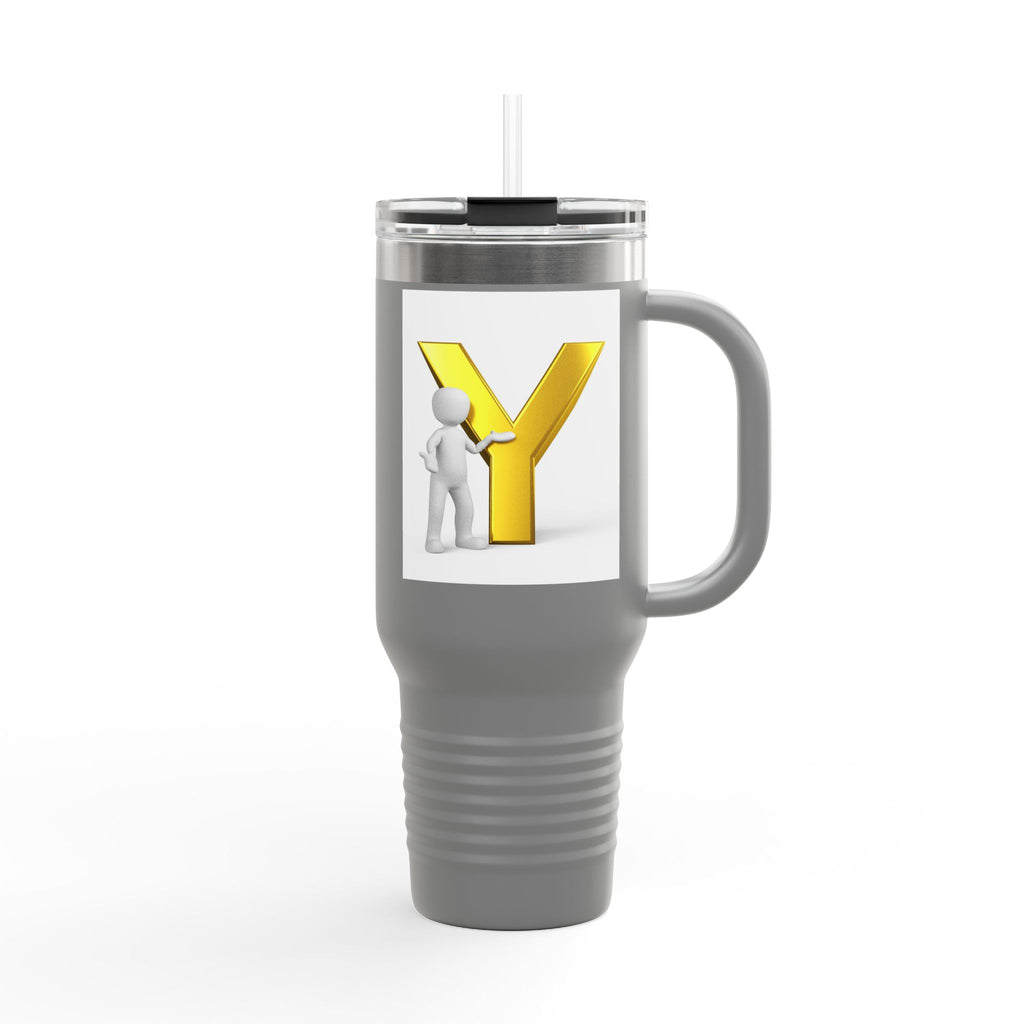 Yellow 3D Letter Y with Figure Travel Mug