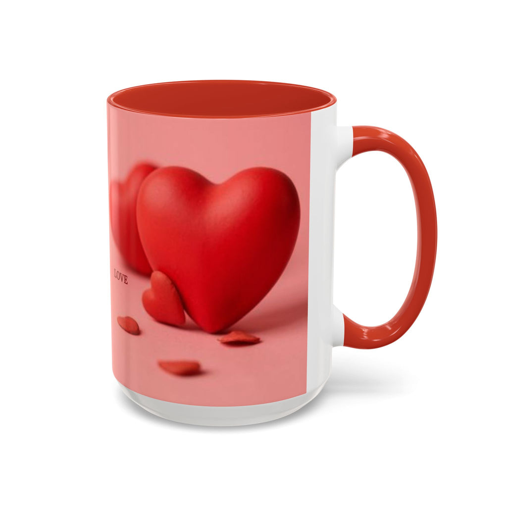 Red Heart Love Design Accent Coffee Mug | Valentine Heart Ceramic Mug