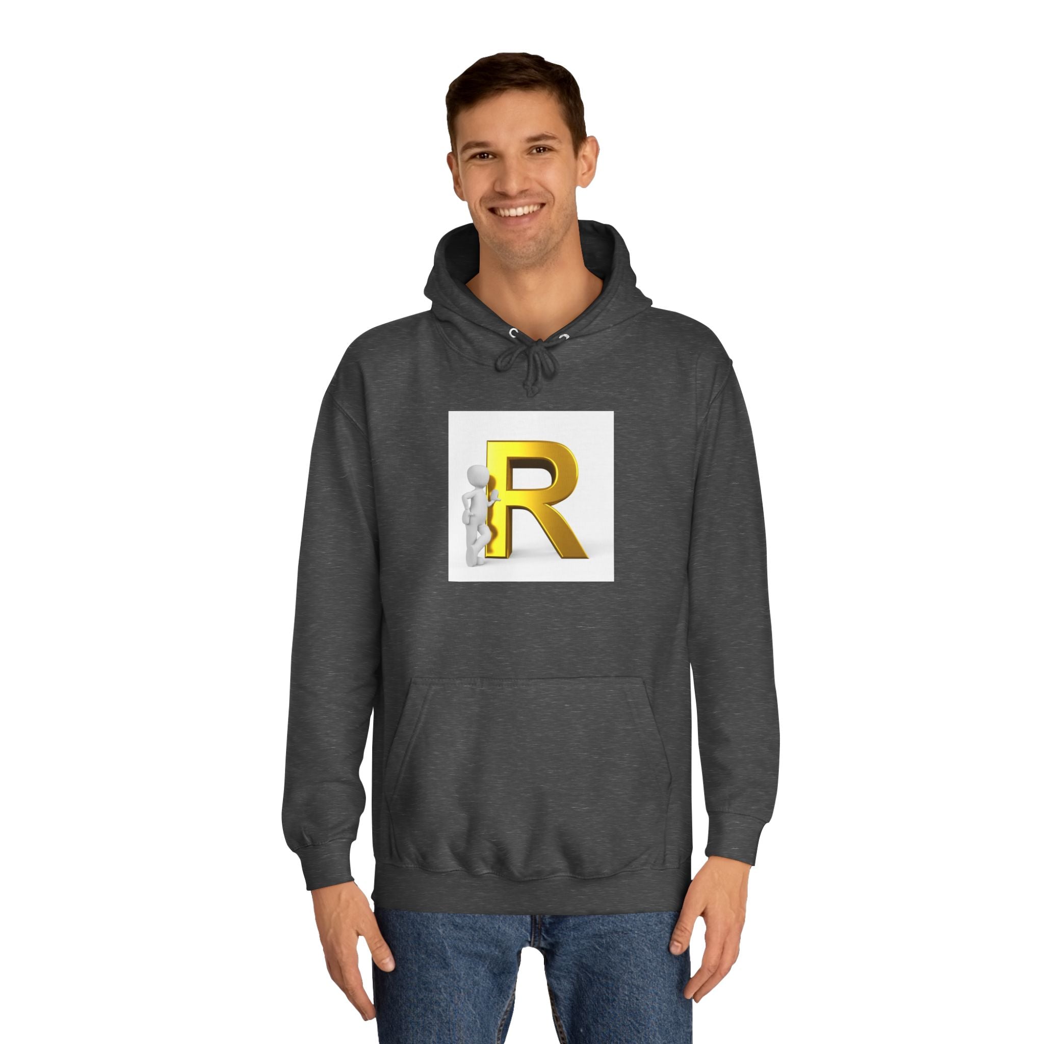 Gold Letter R Hoodie | 3D Character Leaning on R