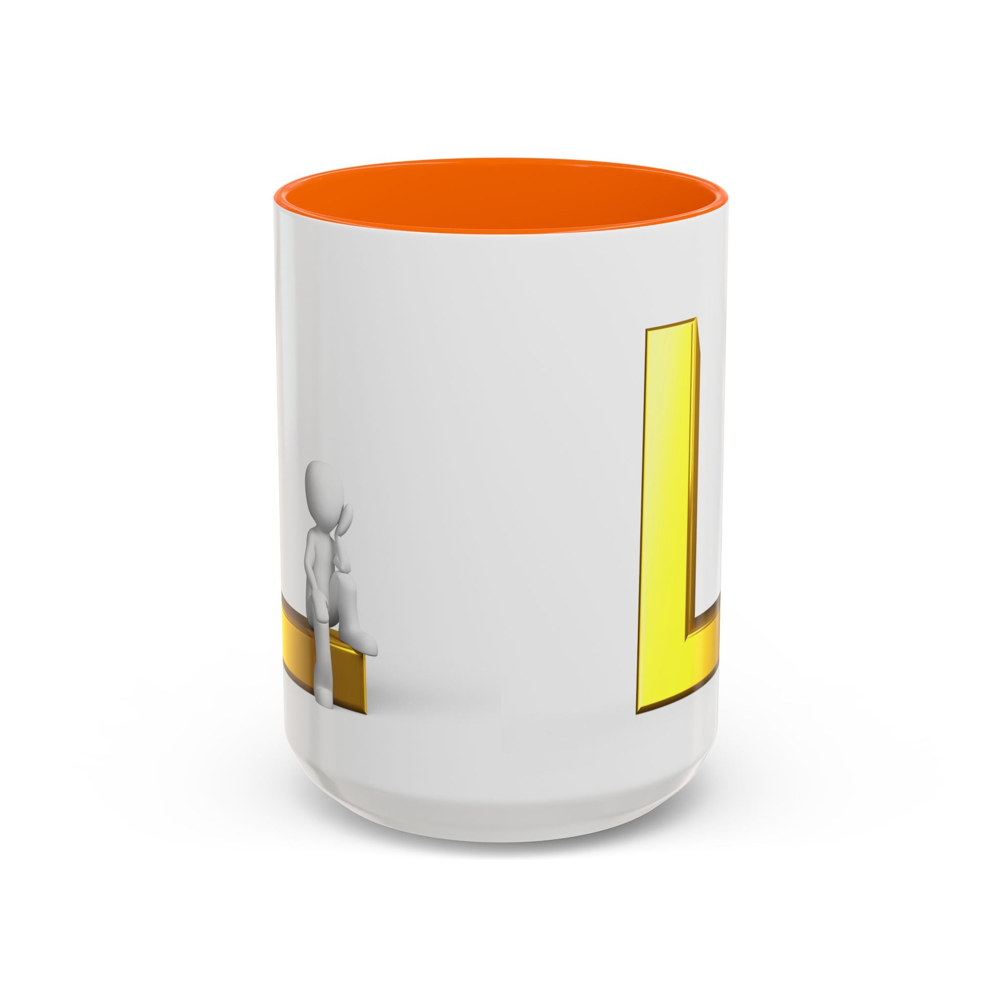 Mug 3D Personne assise sur la lettre L en Or | Mug à anse colorée 325ml 444ml