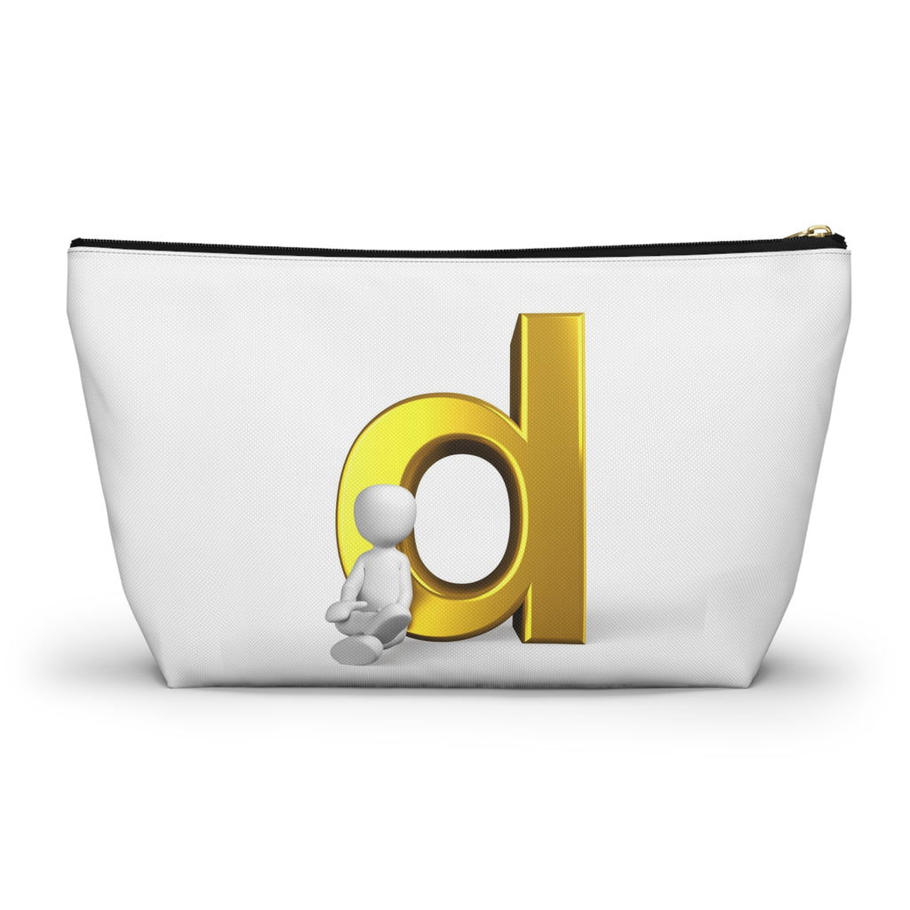 Gold Letter D with Sitting Figure Accessory Pouch | T-Bottom Zipper Pouch