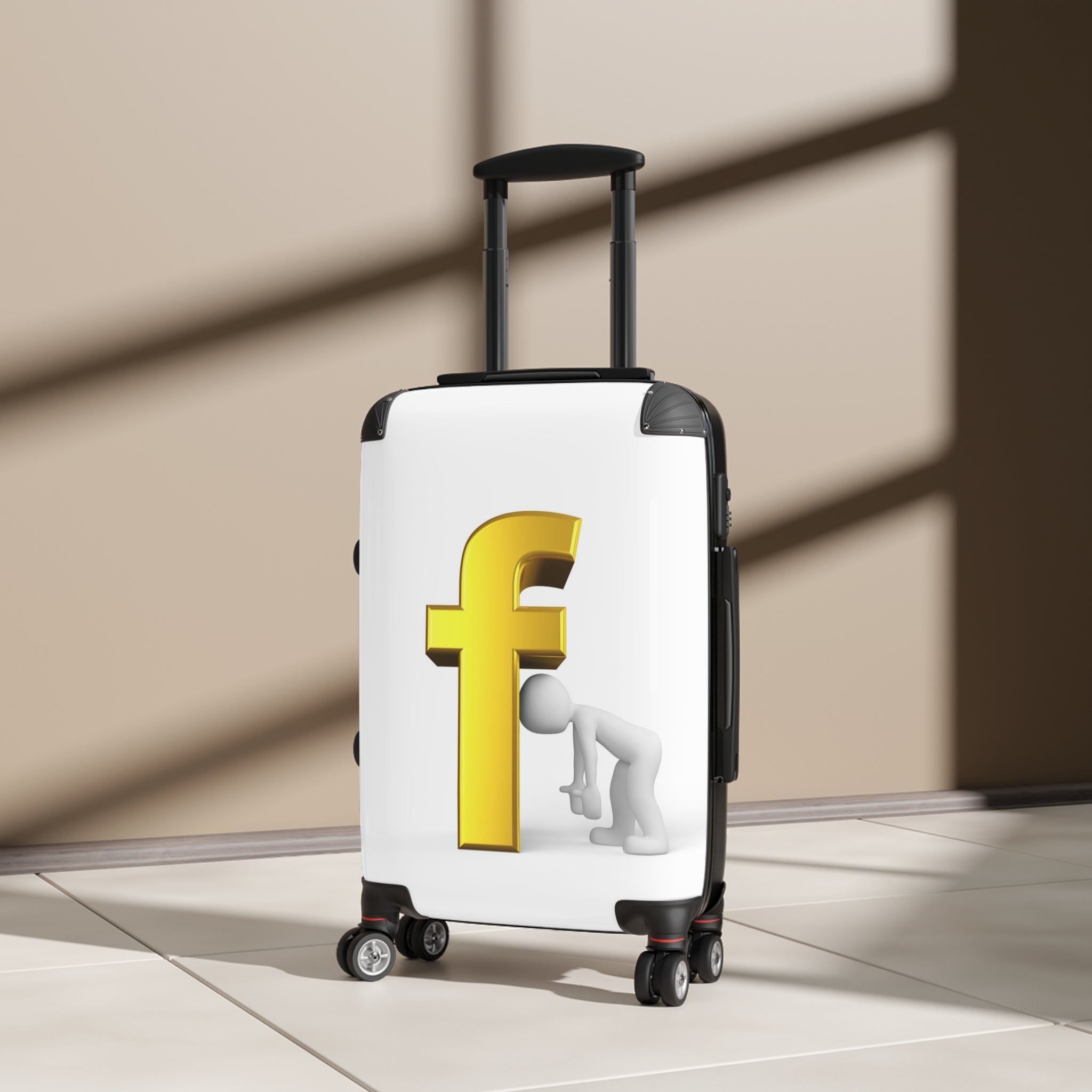 Golden F Letter Humor suitcase | Luggage with 3D letter graphic
