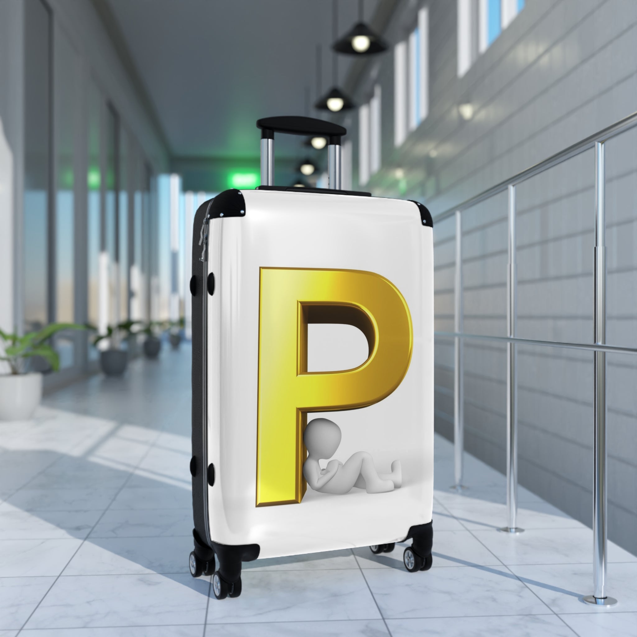 Gold Letter P Monogram Suitcase | Personalized Initial Luggage