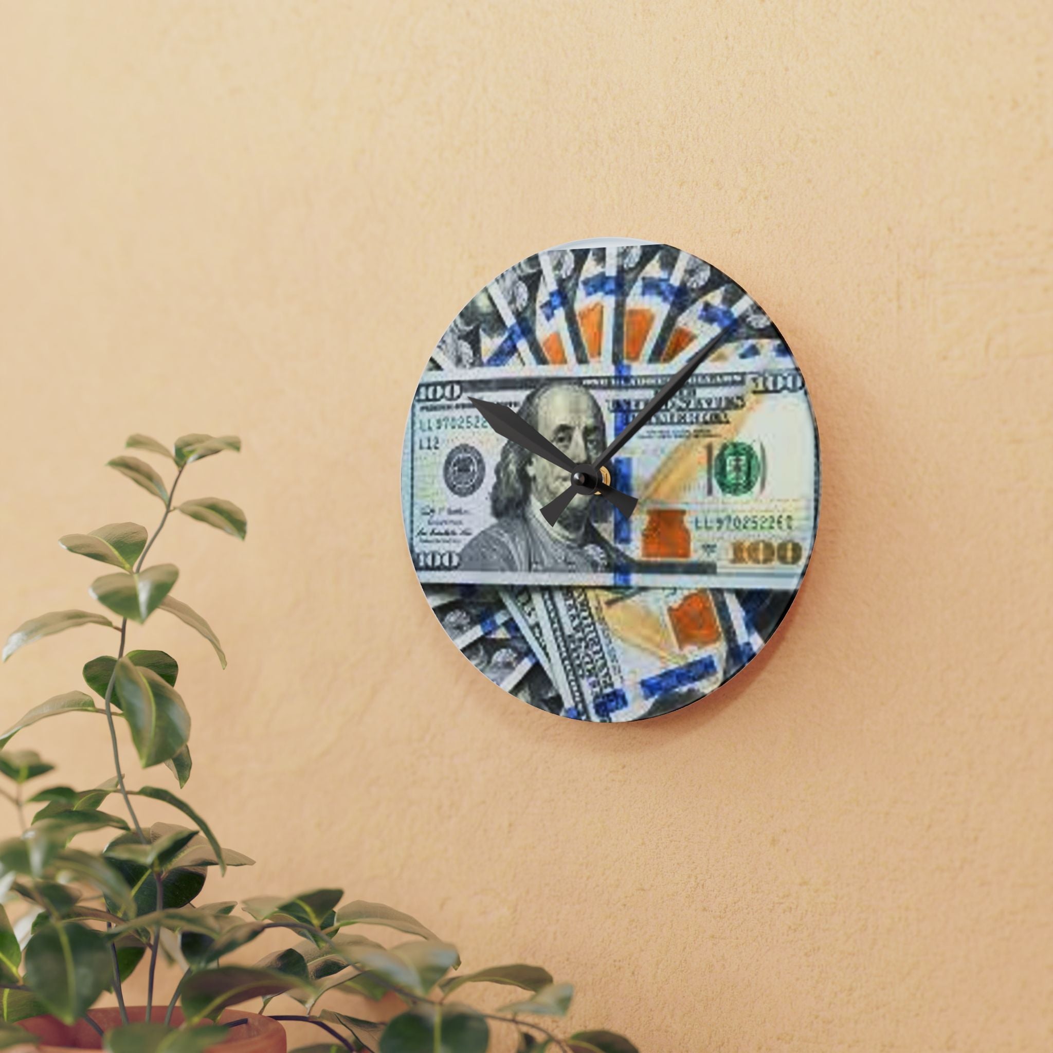 Hundred Dollar Bills Acrylic Clock | Money Stack Wall Clock