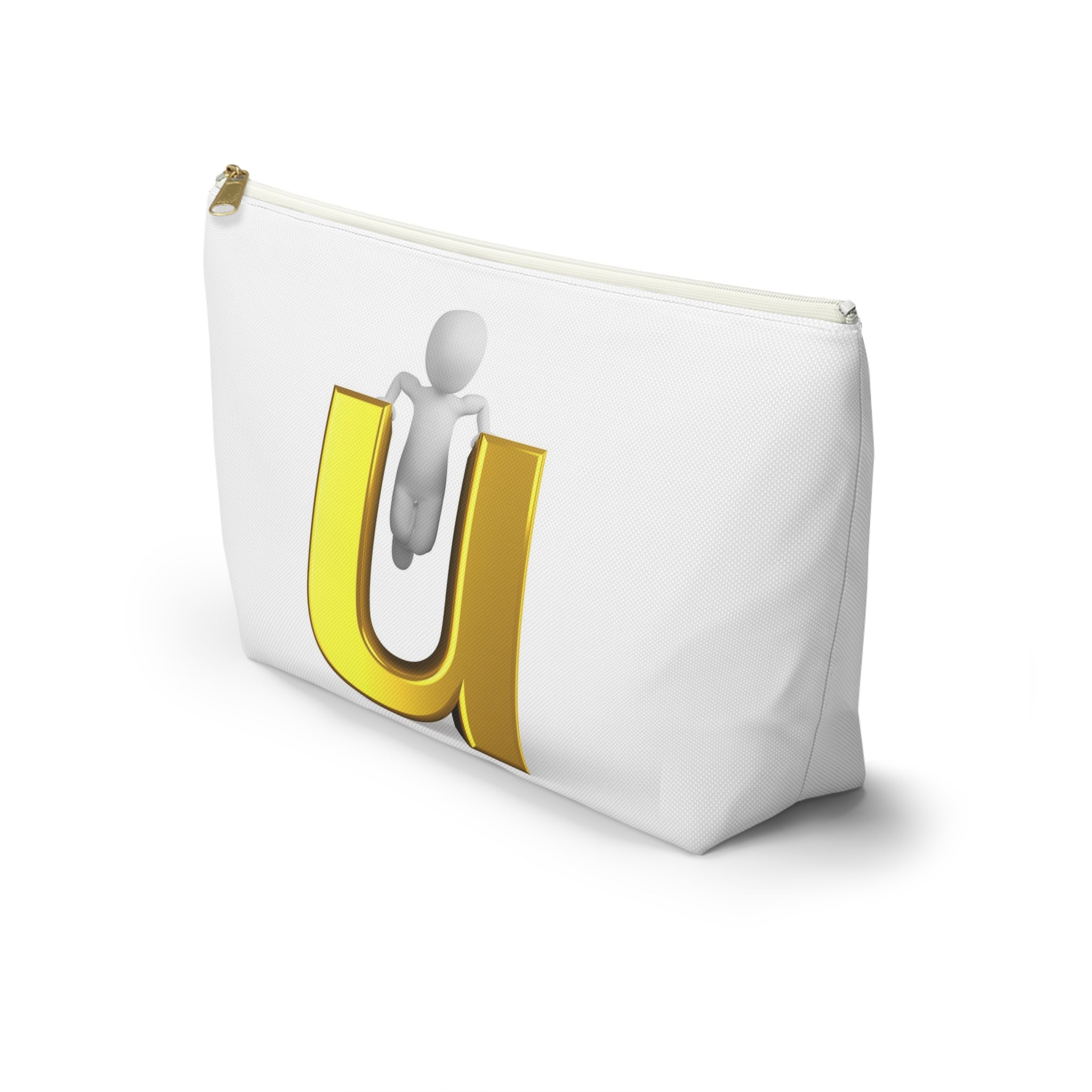 3D Stick Figure Climbing Gold Letter U Accessory Pouch