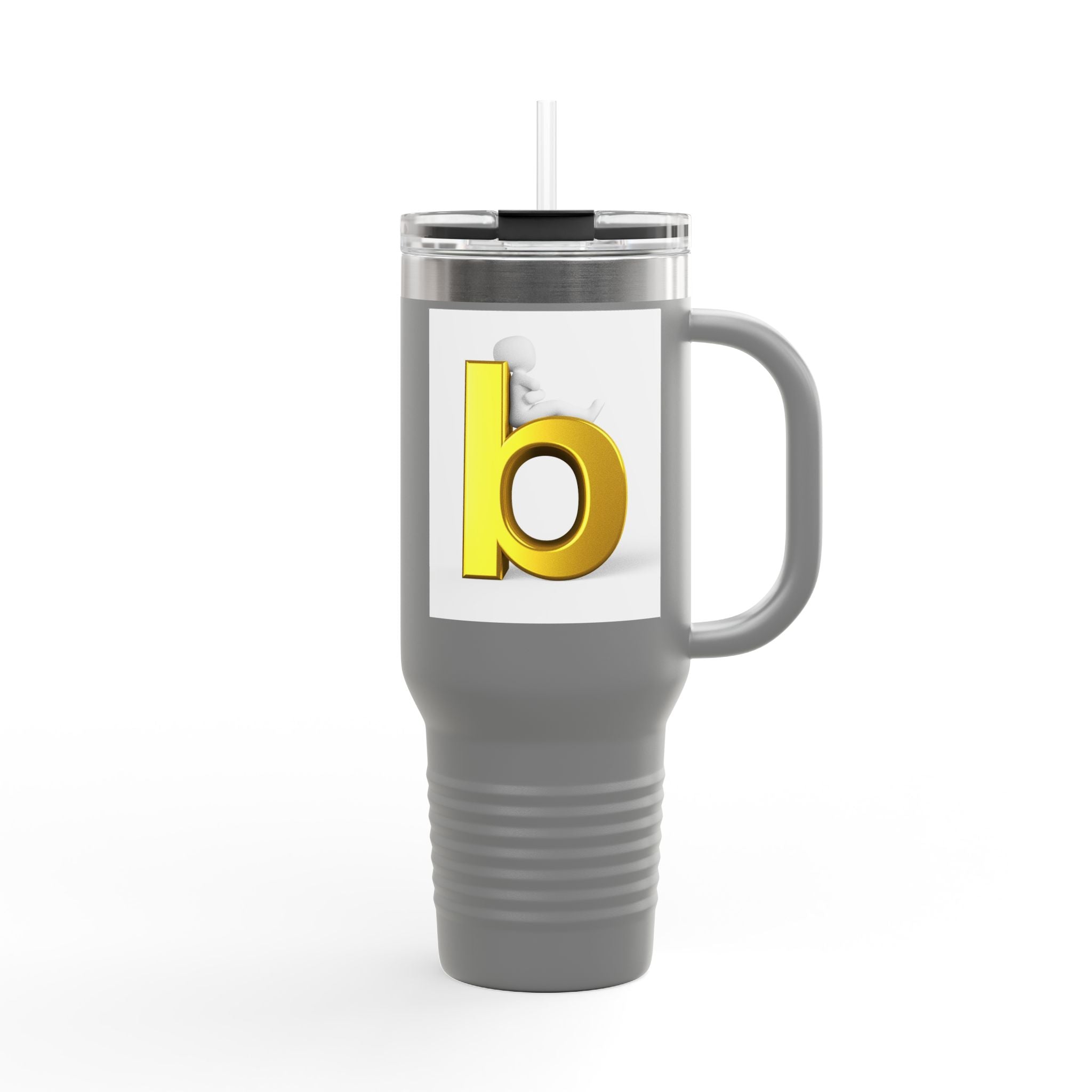 Gold 3D Letter B Travel Mug | 40oz Insulated Tumbler with Handle