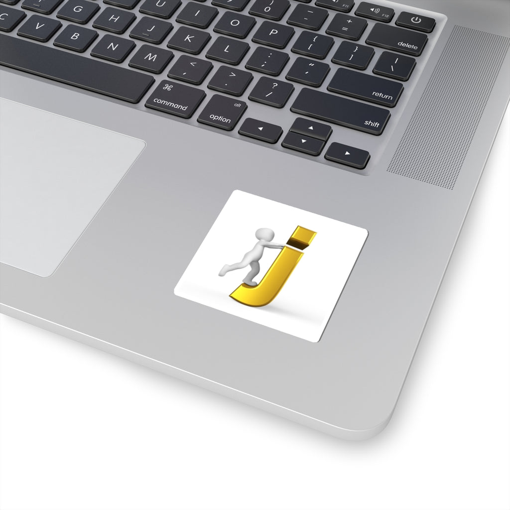 3D Gold Letter J with Pushing Figure Kiss-Cut Sticker