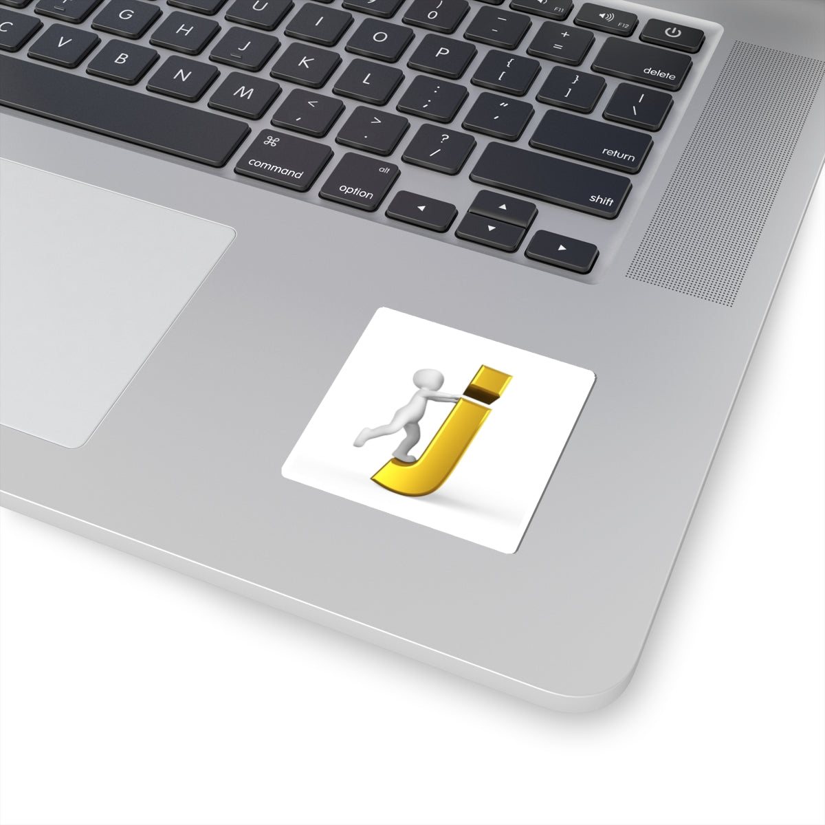 3D Gold Letter J with Pushing Figure Kiss-Cut Sticker