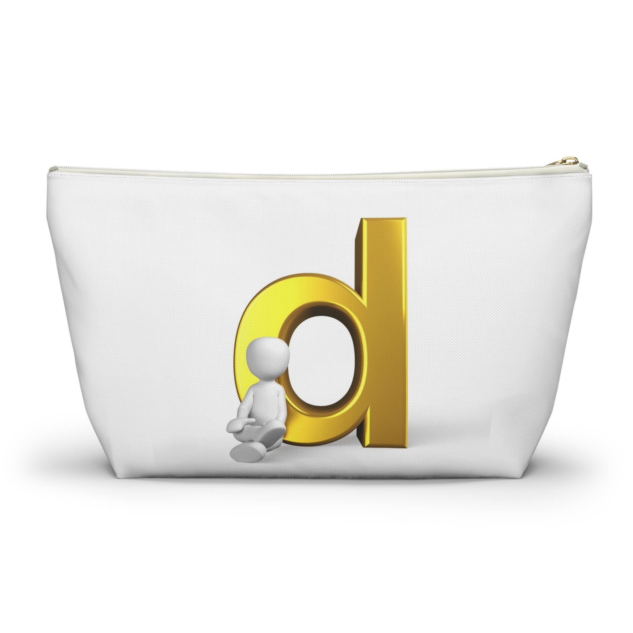 Gold Letter D with Sitting Figure Accessory Pouch | T-Bottom Zipper Pouch