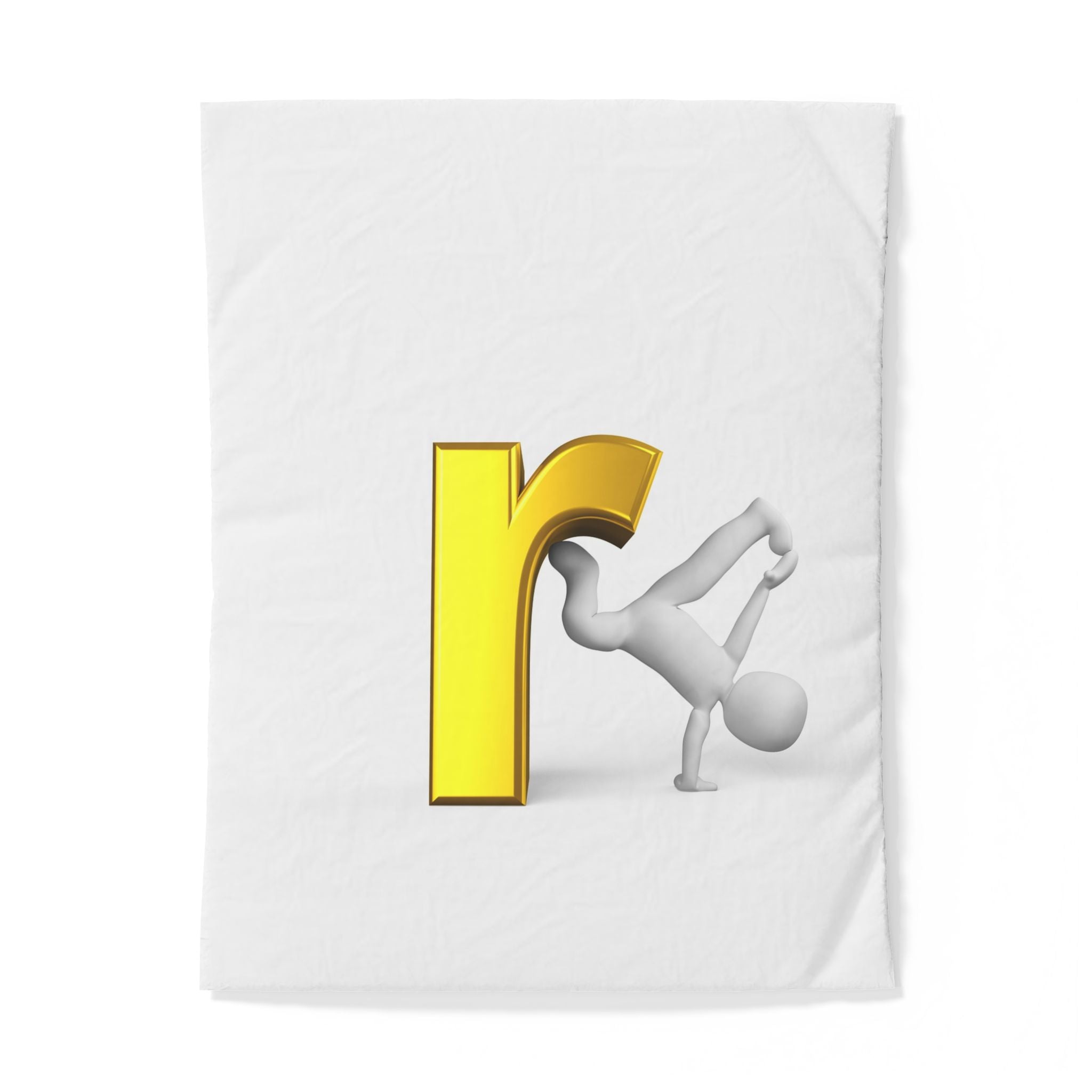 3D Gold Letter R with Figure Cotton Duvet Cover | Alphabet Initial Bedding