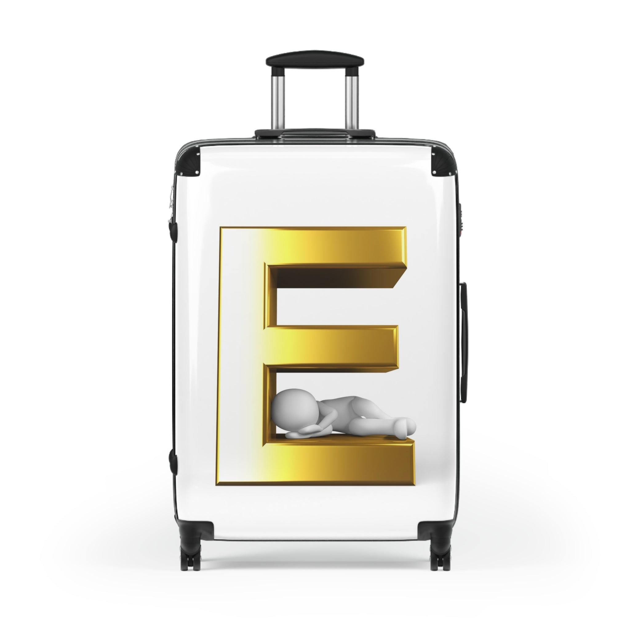 Valise Monogramme Personnalisée | Lettre E 3D Dorée avec Personnage Endormi