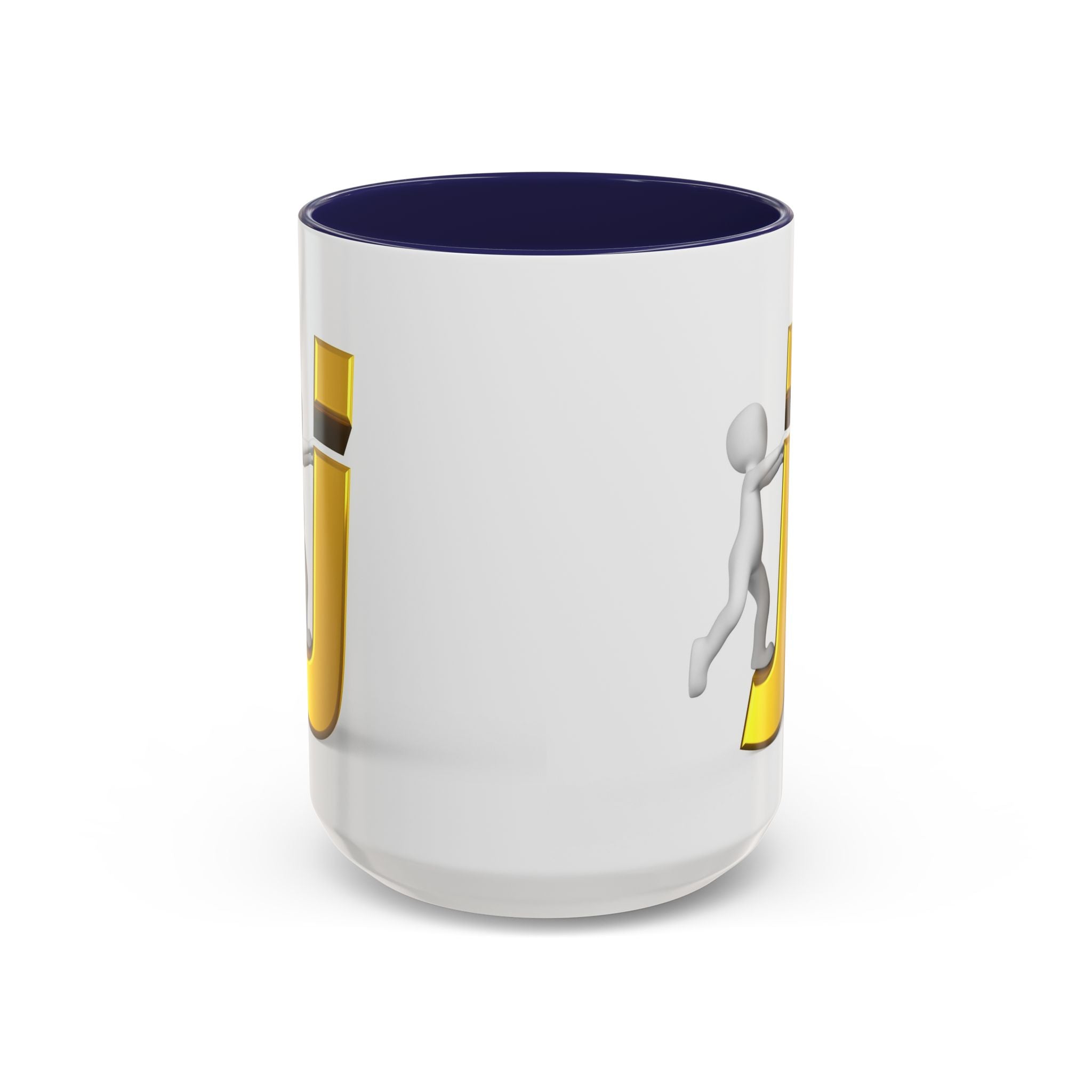 Tasse avec figurine 3D bâton poussant la lettre J dorée | Tasse à café