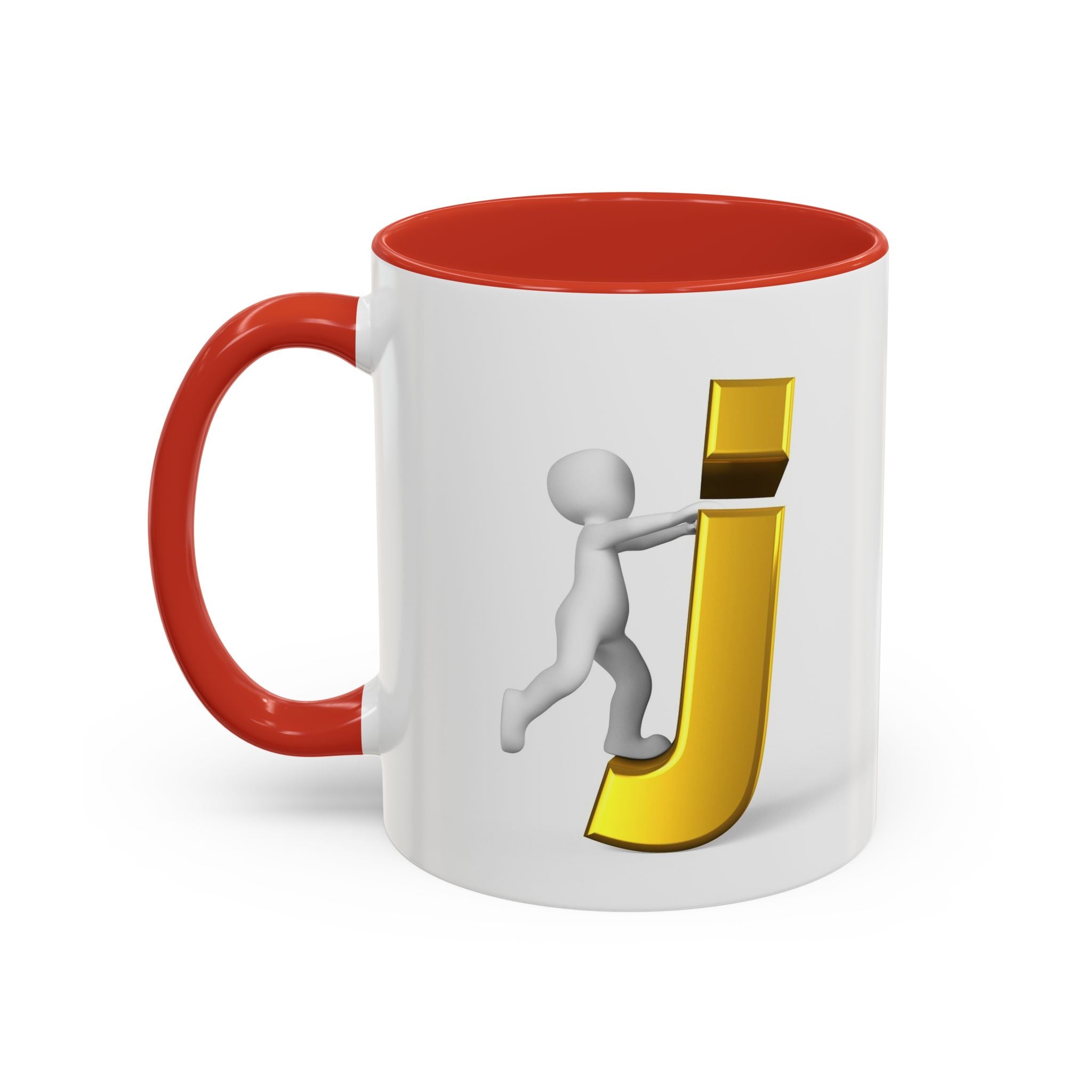 Tasse avec figurine 3D bâton poussant la lettre J dorée | Tasse à café