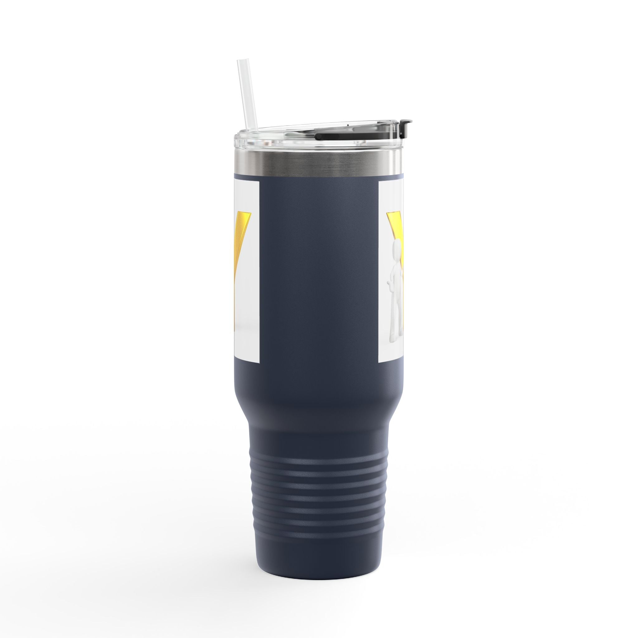 Yellow 3D Letter Y with Figure Travel Mug