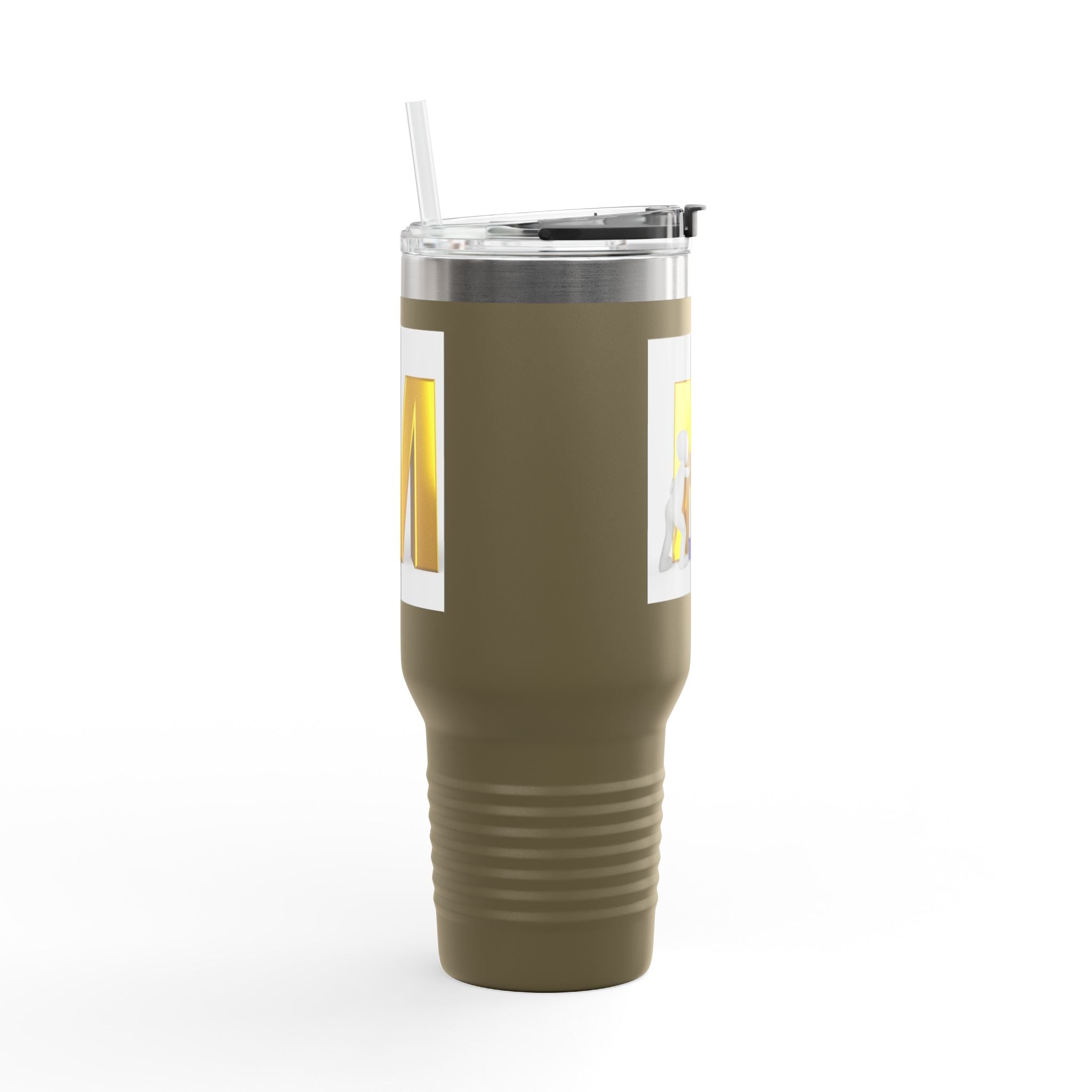 3D Gold Letter M with Figure Travel Mug | 40oz Insulated Tumbler