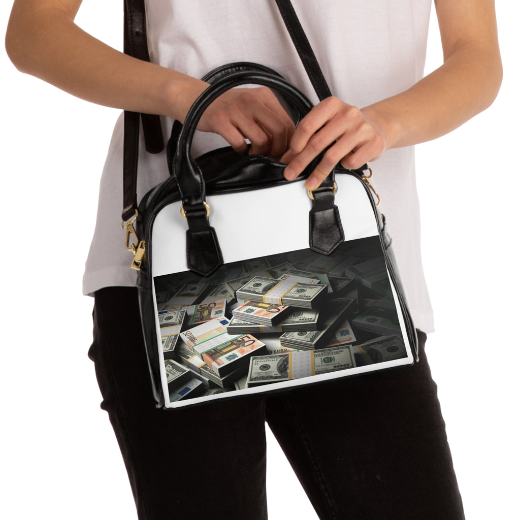 Stacked Cash Print Shoulder Handbag | Money Pile Design