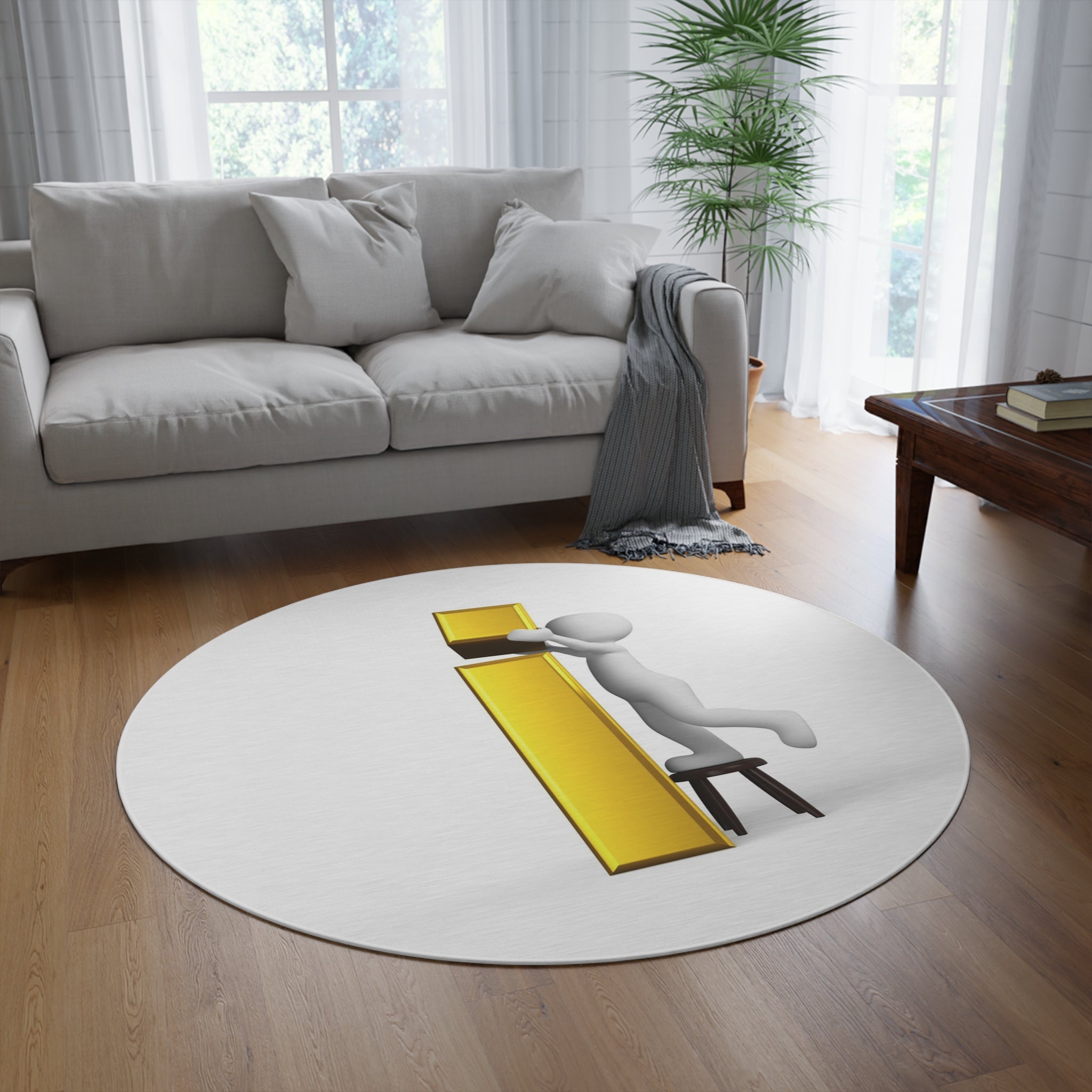 3D Character Building Gold Letter i Round Rug | Playroom Floor Mat