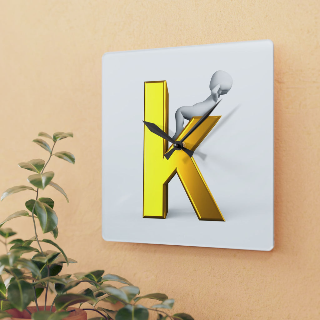 Gold Letter K with Figure Acrylic Wall Clock | Monogram Initial Decor