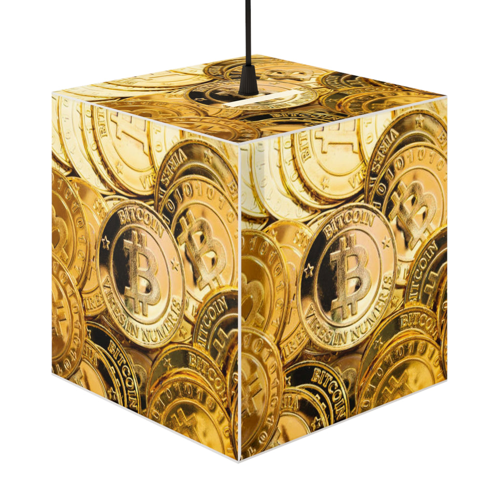 Bitcoin Coins Light Cube Lamp | Cryptocurrency Decor, Gold Coin Pattern