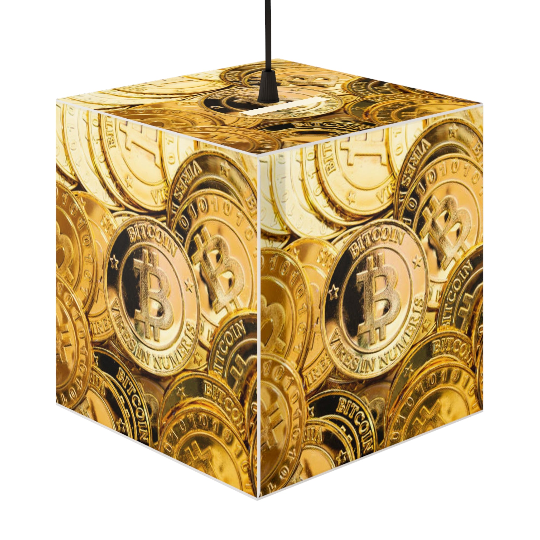 Bitcoin Coins Light Cube Lamp | Cryptocurrency Decor, Gold Coin Pattern